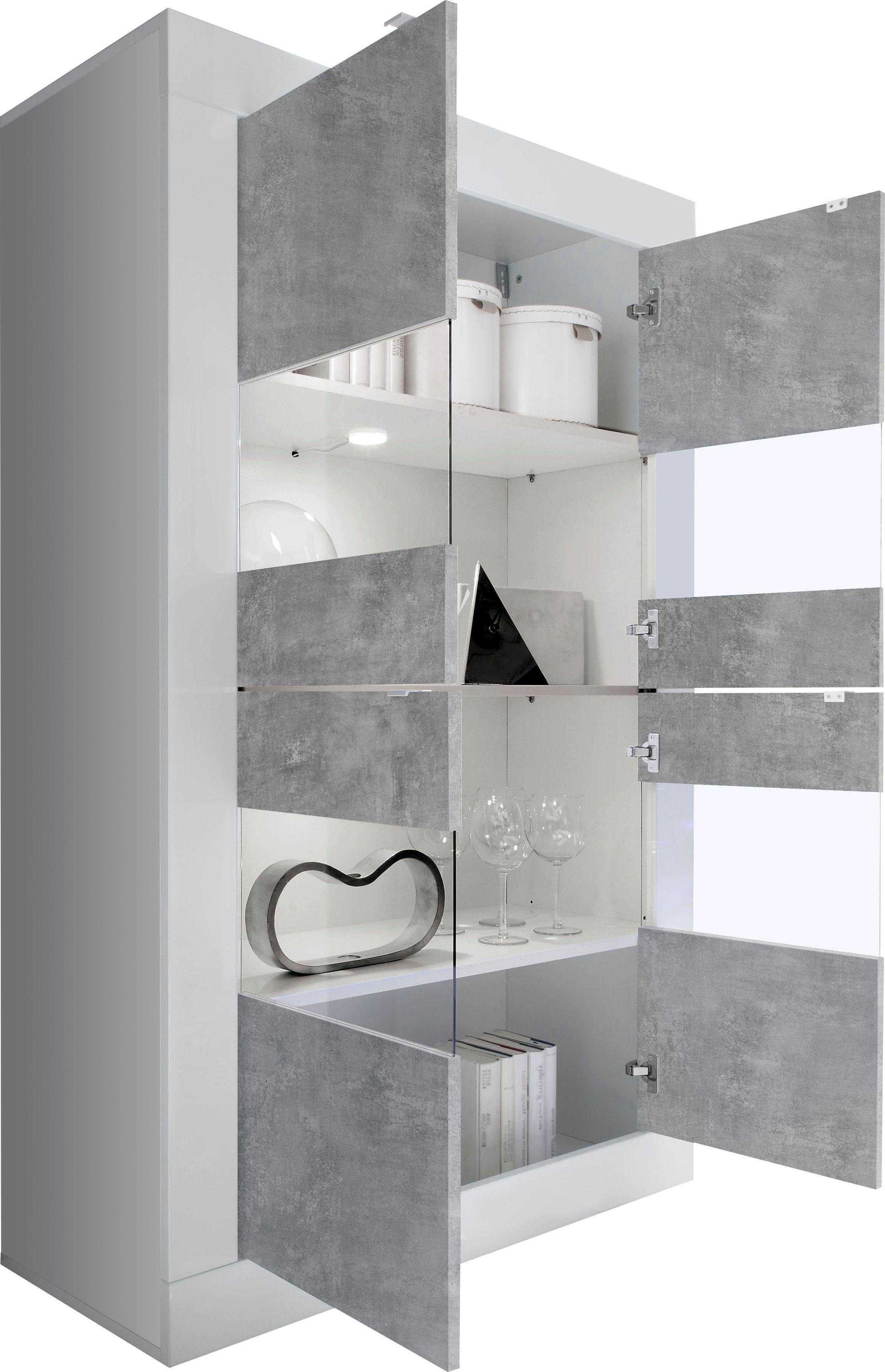 Home affaire Vitrine Basic Höhe 162 cm, Standvitrine mit 4 Türen - Metallgriffe, Stauraumvitrine in moderner Rahmenoptik, Hochschrank, Anrichte