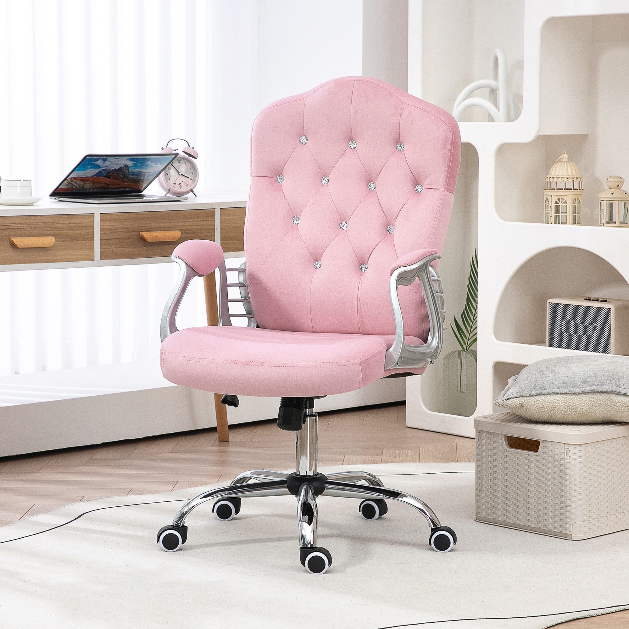 Vinsetto Bürostuhl Homeoffice Stuhl Schreibtischstuhl mit Samtoptik höhenverstellbar (Chefsessel, 1 St), für Wohnzimmer, Büro, Rosa