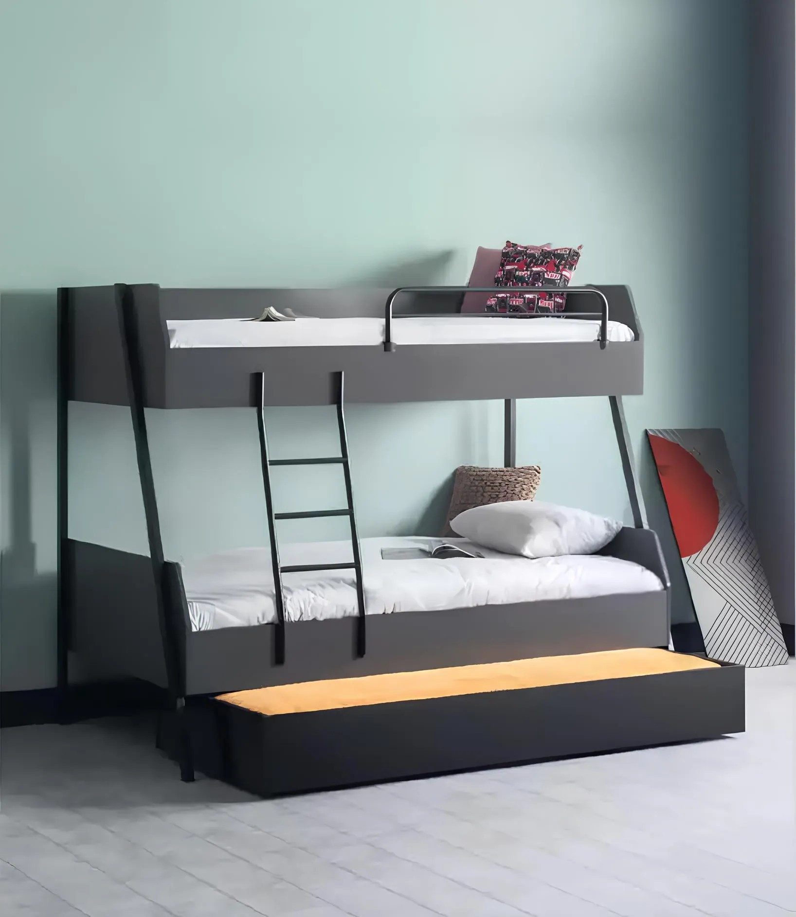JVmoebel Etagenbett Schwarzes Kinderbett Holz für das Jugendzimmer Möbel Kids, Made in Europa