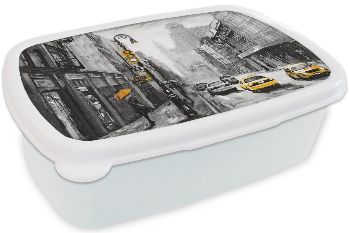 MuchoWow Lunchbox Gemälde - Ölfarbe Brotdose, weiß (2-tlg), und - Jungs Mädchen Kunststoff, Stadt Erwachsene, für für Brotbox und Kinder Auto, 