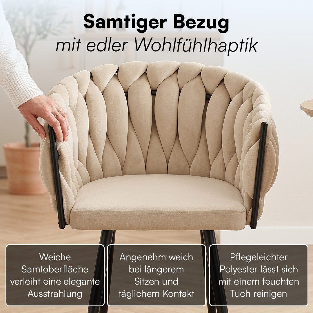 skølm Esszimmerstuhl & Drehstuhl Sudri mit Samtbezug gepolstert (6er Set, creme beige, Metallgestell, 6 St), Armlehnenstühle in Flecht-Look, verfügbar als 2er/4 – Bild 4 von 5