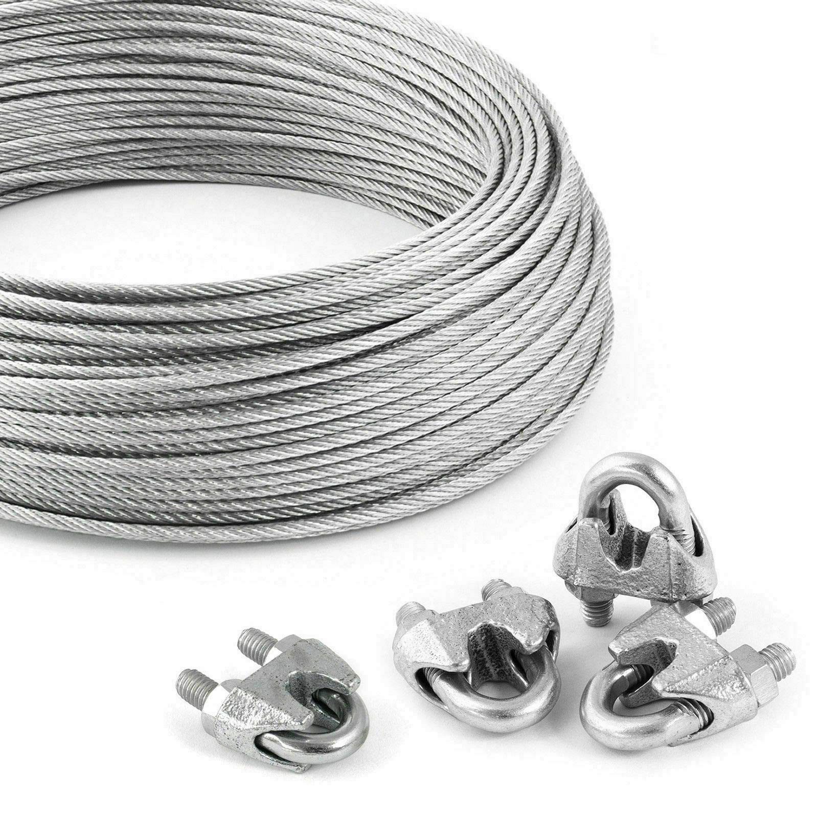 DQ-PP Drahtseil DQ-PP Stahlseil SET 5m, 3-5mm, 6x7, Klemmen, Kauschen, Schrauben