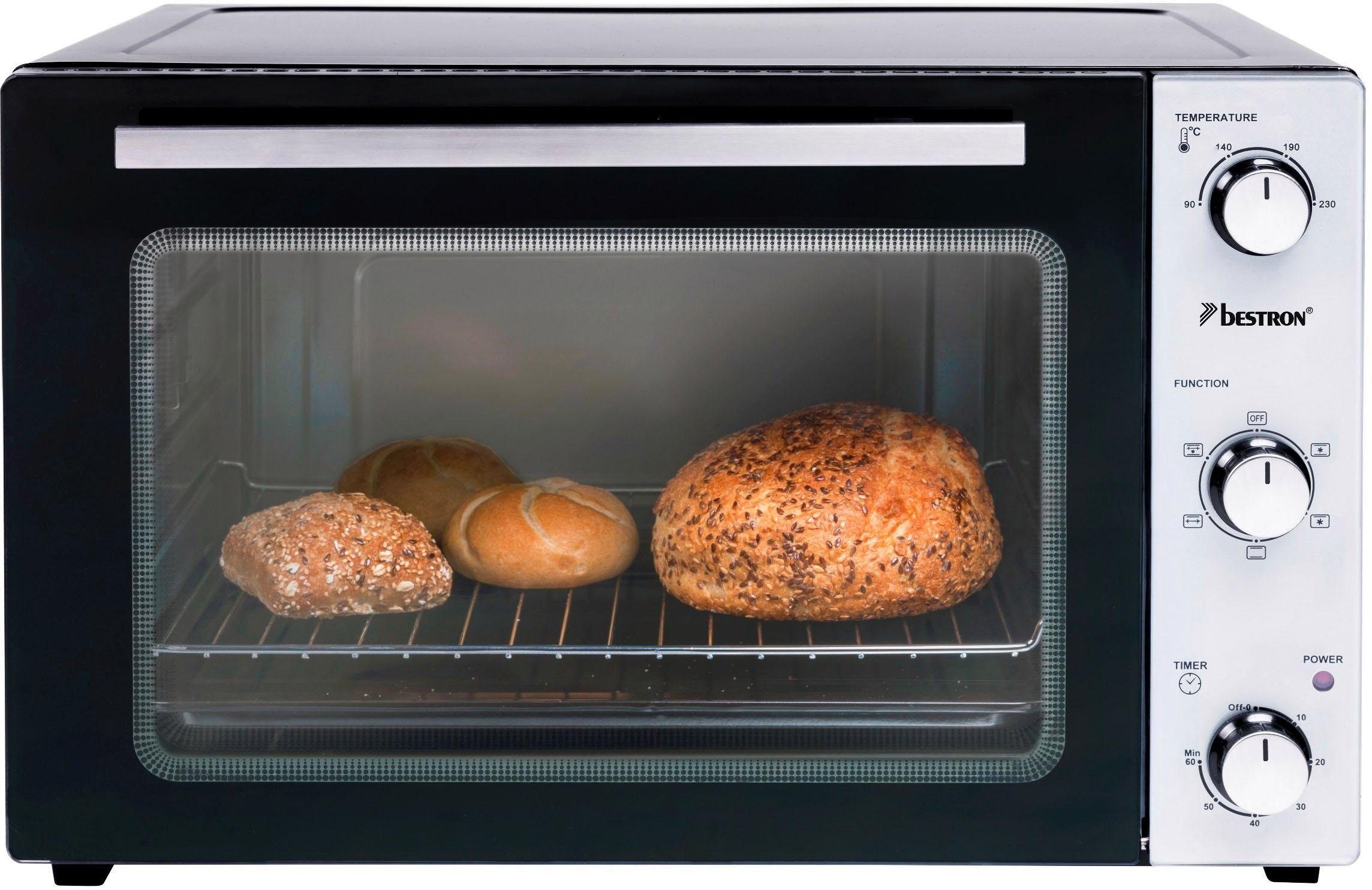 bestron Minibackofen AOV55, 2-in-1 Gerät, mit Drehspieß, Edelstahl, Schwarz