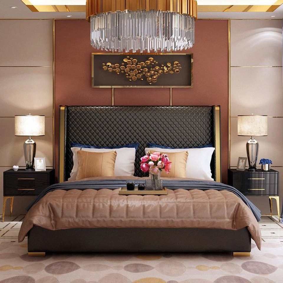 Xlmoebel Schlafzimmer-Set Luxuriöses Schlafzimmermöbel mit eleganten Nachttischen, (3-tlg., 3tlg.Schlafzimmer Set (Bett + 2x Nachttisch), Hergestellt in Europa