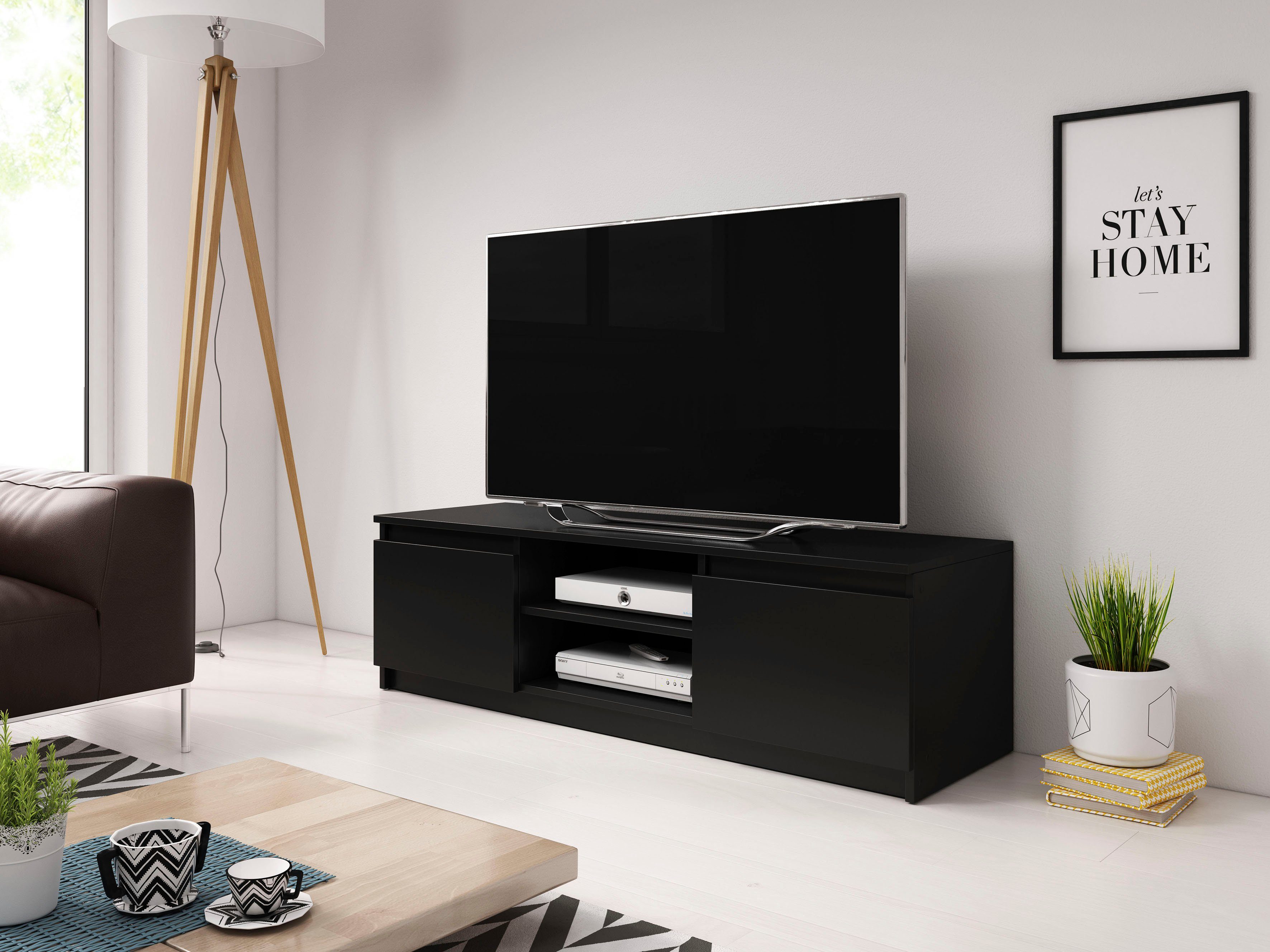 Home affaire Lowboard DINGO, zeitloser TV-Schrank, TV-Board Breite 120 cm, grifflose Fernsehschrank