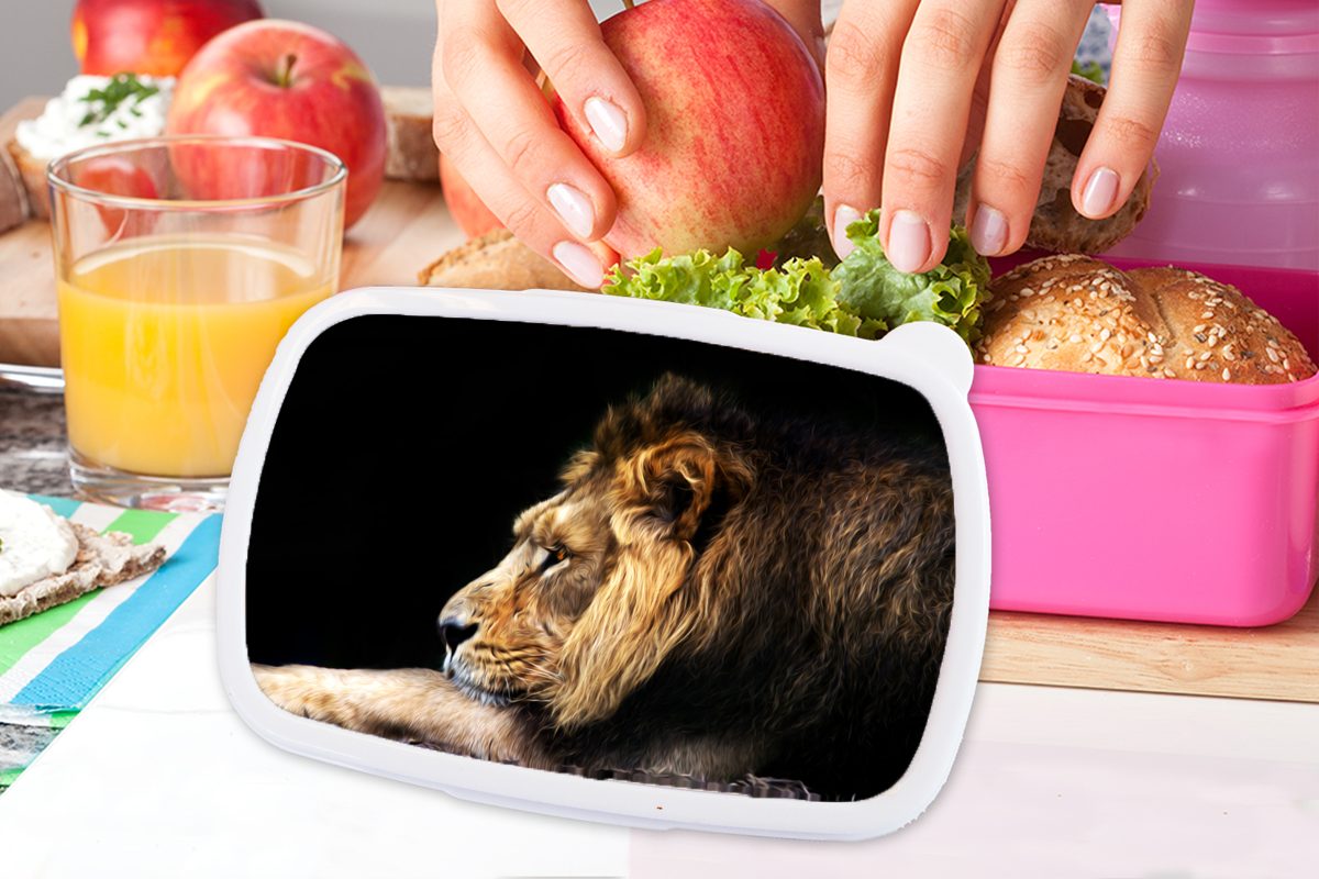 MuchoWow Lunchbox Profil - Kinder, Schwarz, Kunststoff rosa - Snackbox, Brotdose Löwe Mädchen, Brotbox für Kunststoff, Erwachsene, (2-tlg)