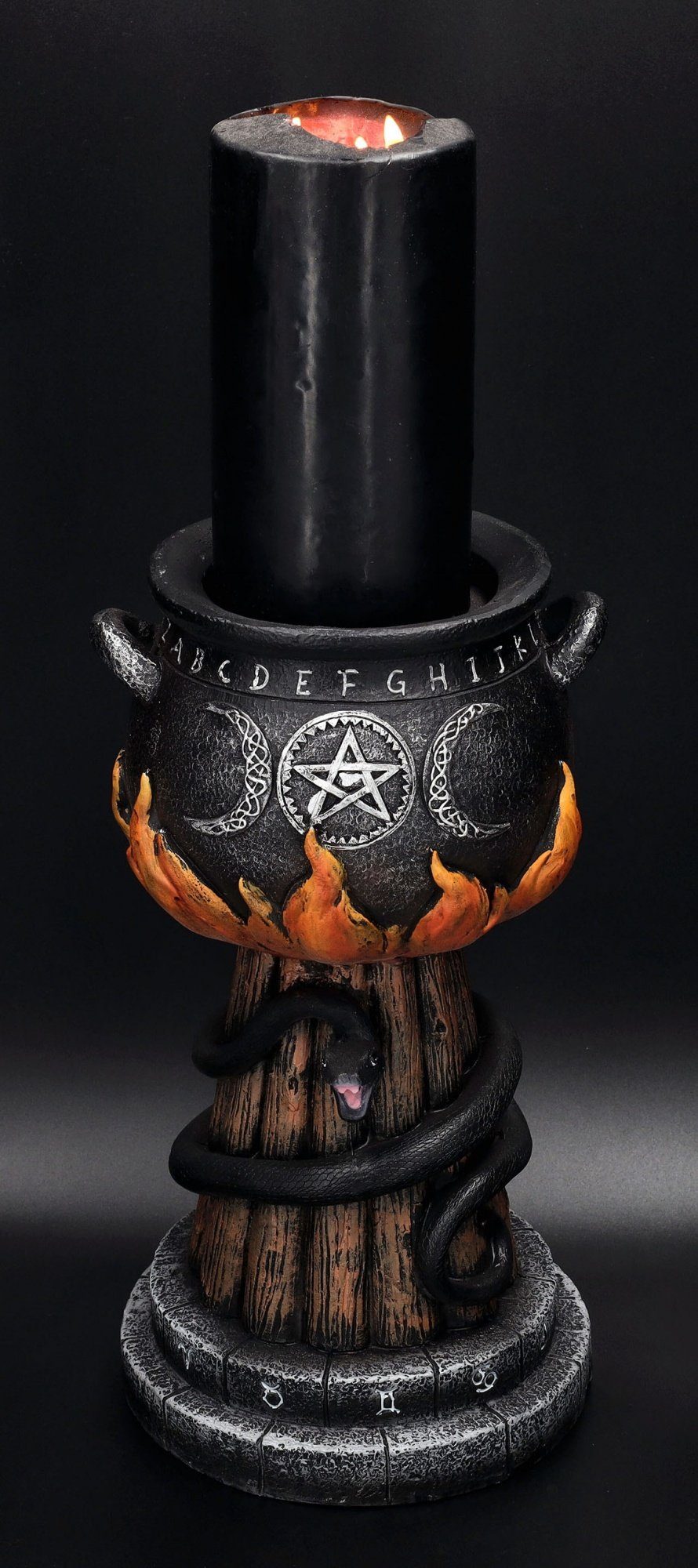 Figuren Shop GmbH Kerzenhalter Kerzenhalter - Hexenkessel mit Schlange - Fantasy Dekoration Hexe