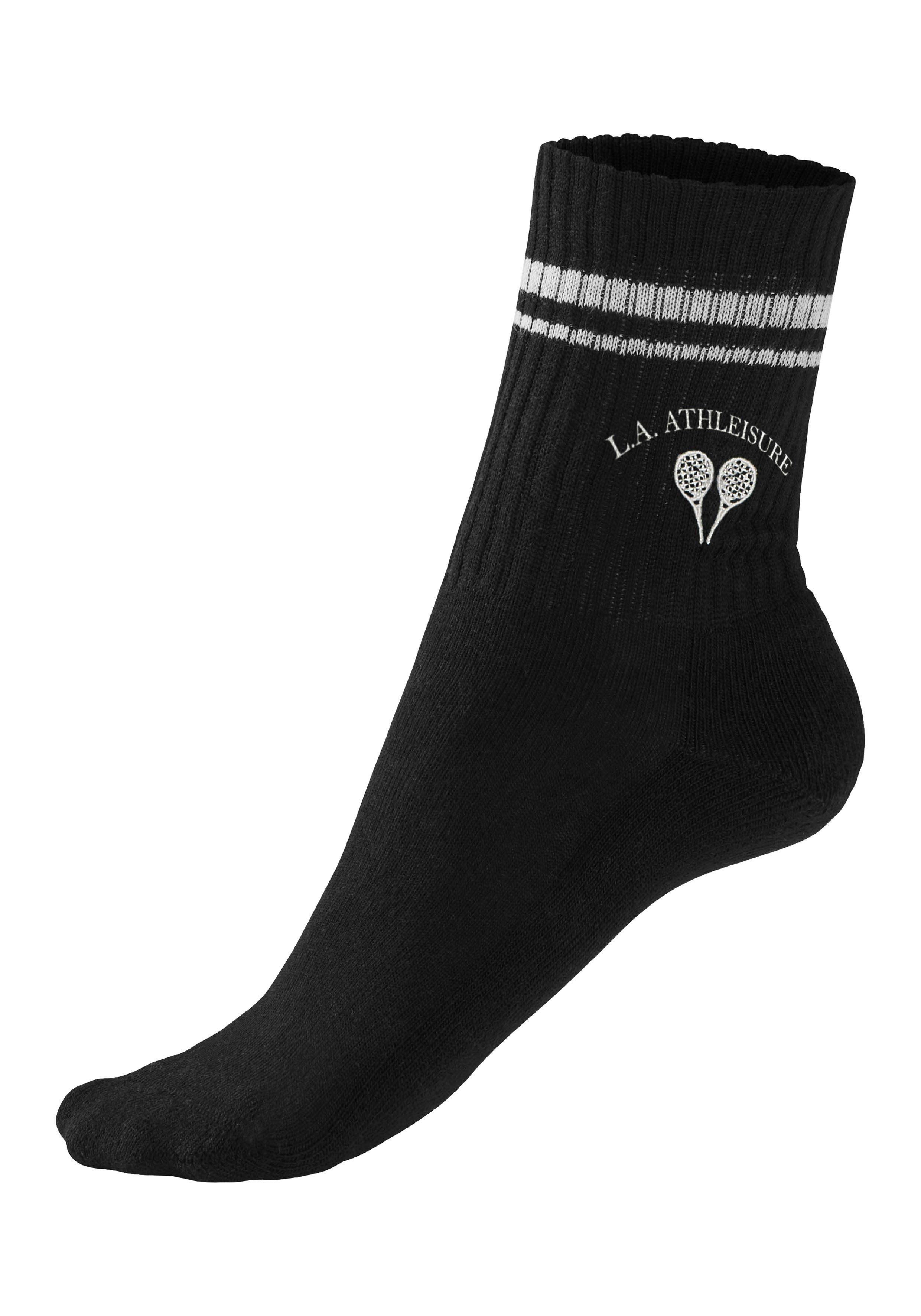 kleiner LASCANA 3-Paar) Tennissocken schwarz ACTIVE Stickerei mit (Packung,