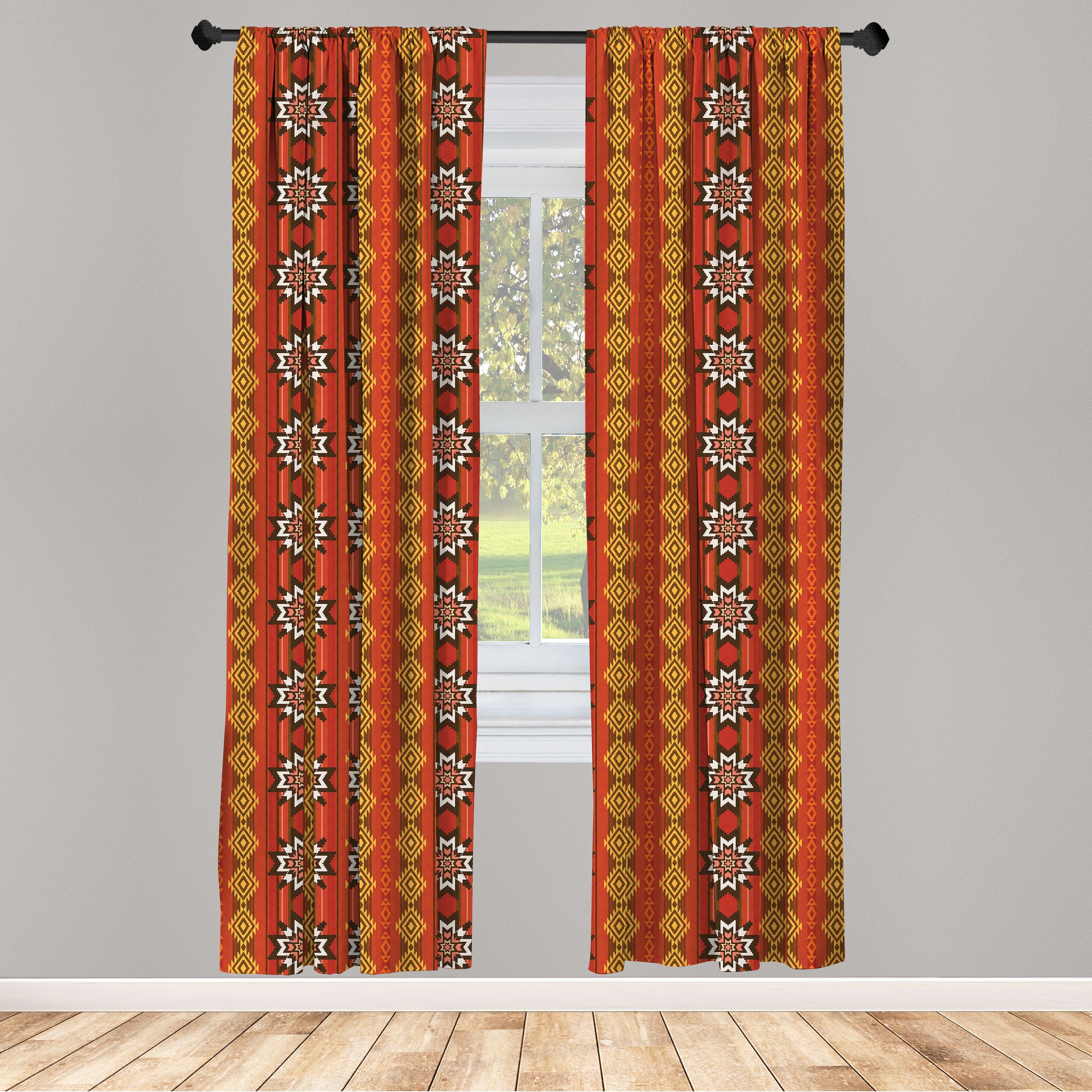 Gardine Vorhang für Wohnzimmer Schlafzimmer Dekor, Abakuhaus, Microfaser, Orange traditionelle Motiv