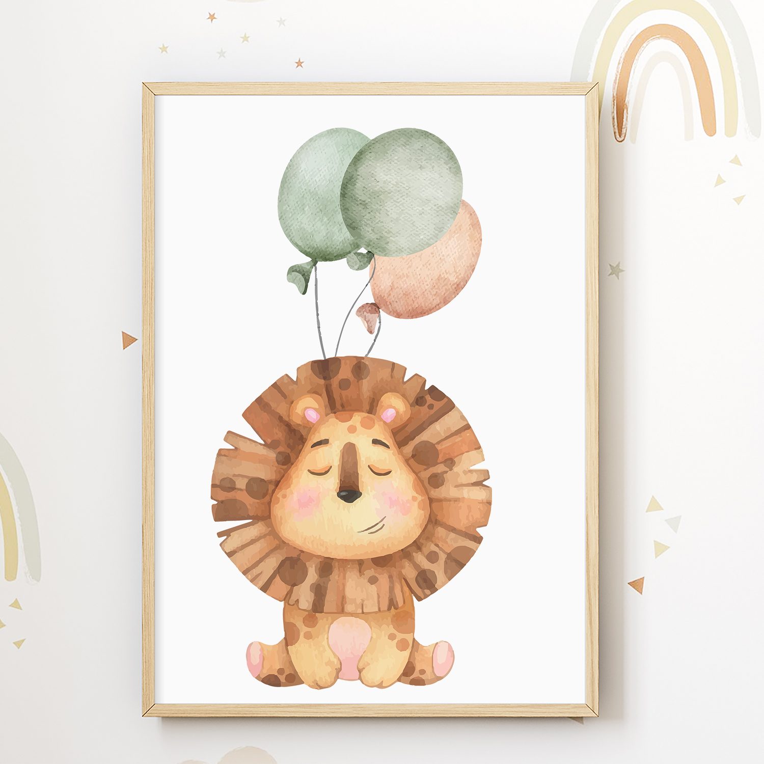 Tigerlino Poster Tiere Luftballon Bilder 4er Set Kinderzimmer Affe Löwe Koala Giraffe