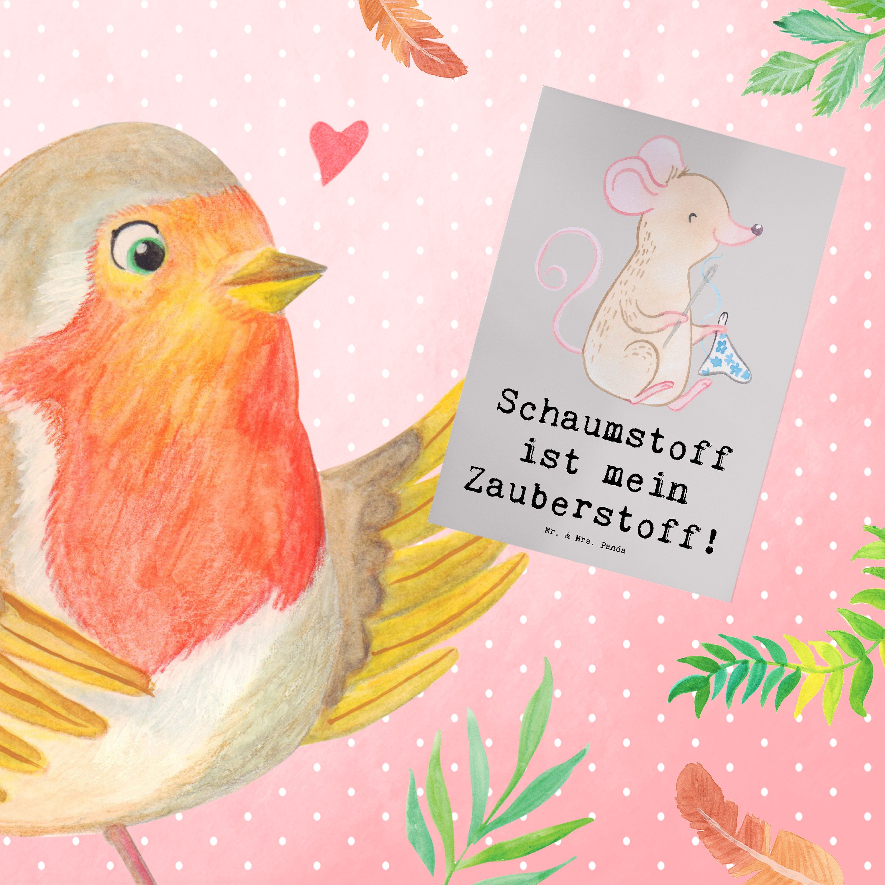 Thumbnail - Mr. & Mrs. Panda Grußkarte Zauber der Polsterin - Grau Pastell - Geschenk, Polsterhandwerk, Beru