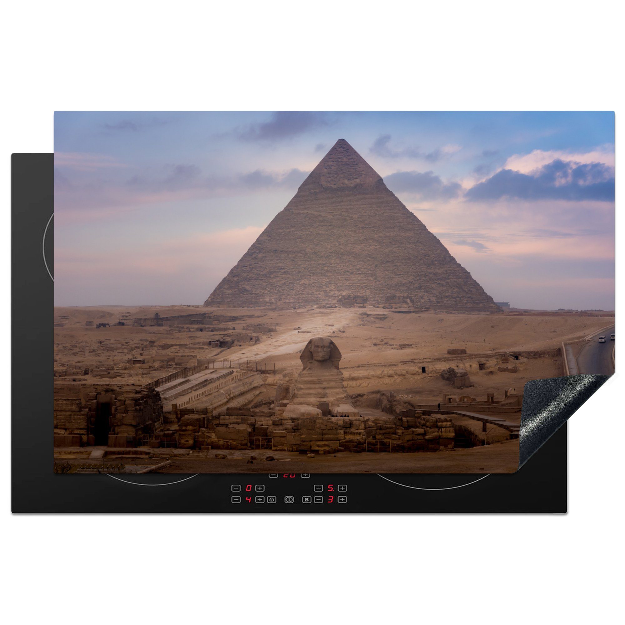 MuchoWow Herdblende-/Abdeckplatte Frontansicht der Pyramide in Kairo, Vinyl, (1 tlg), 81x52 cm, Induktionskochfeld Schutz für die küche, Ceranfeldabdeckung