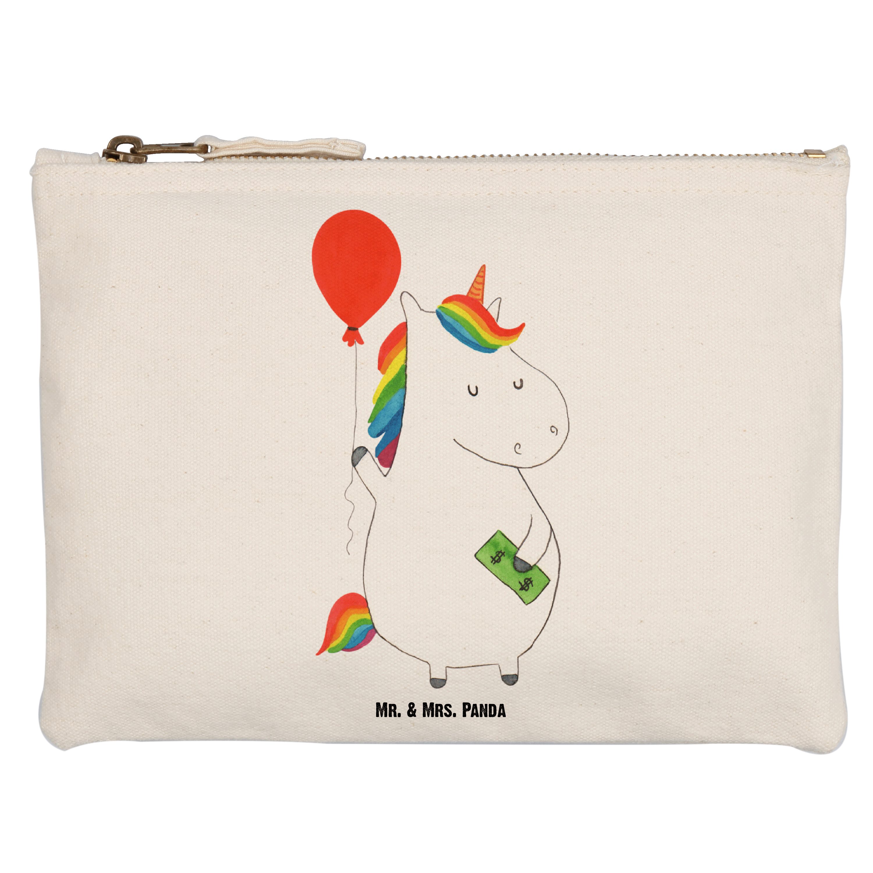 Mr. & Mrs. Panda Kosmetiktasche Größe M Einhorn Luftballon - Weiß - Geschenk, Stiftemäppchen, Einhorn (1-tlg) | Canvas-Taschen
