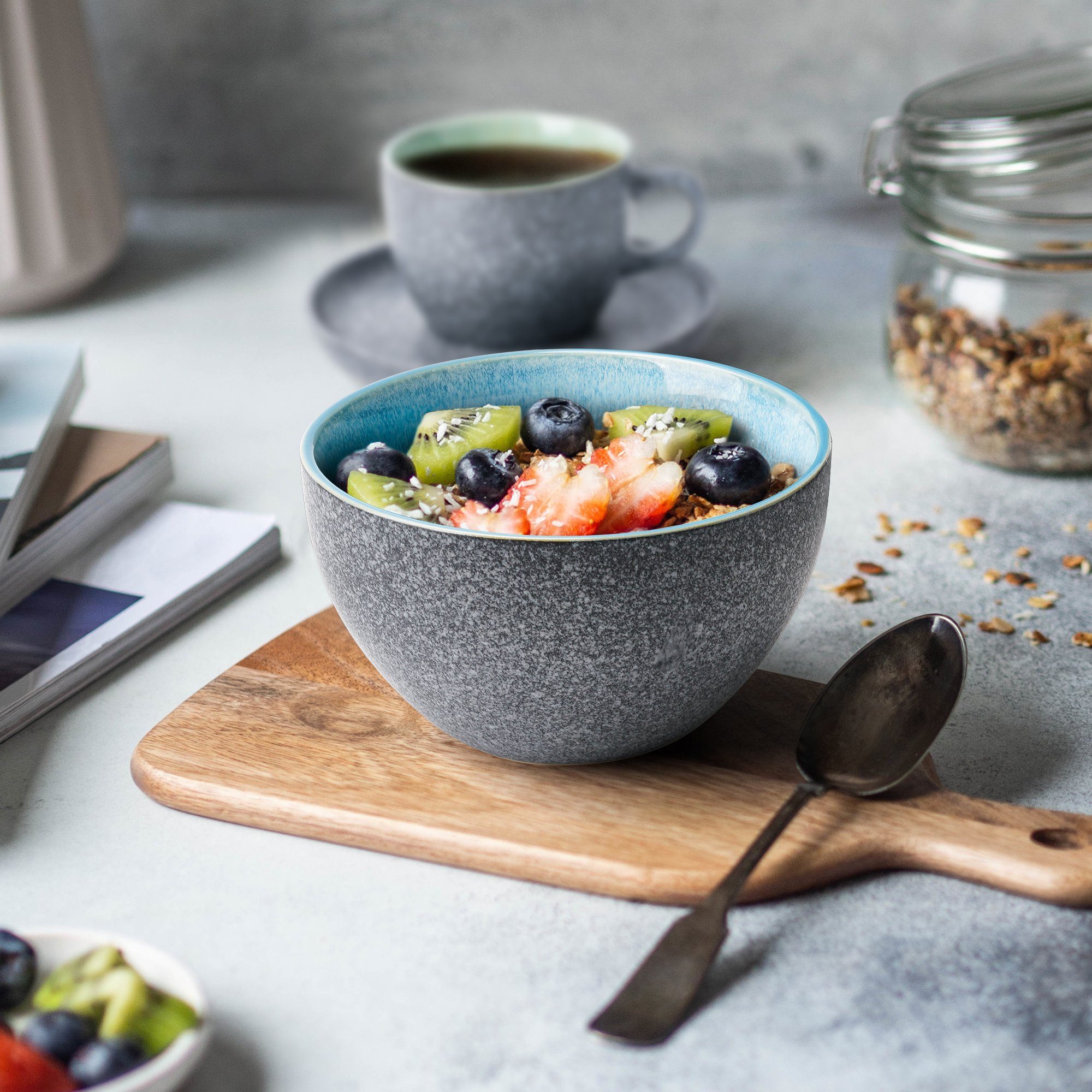 MiaMio Müslischale Las Palmitas große Bowls, 750 ml, Steinzeug, (Set, 6-tlg), Müsli, Salat, Suppe, spülmaschinen- und mikrowellengeeignet – Bild 4 von 5