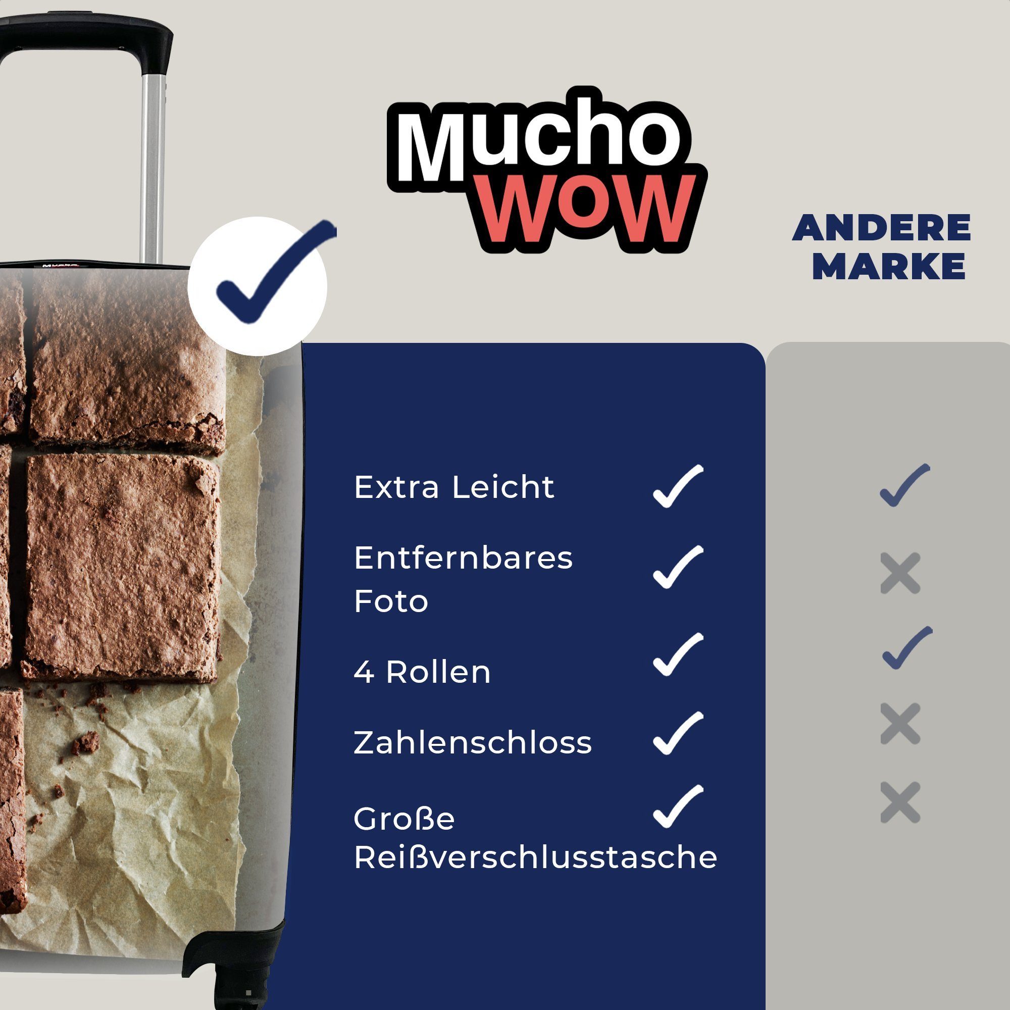 Handgepäck Ferien, MuchoWow Reisekoffer Trolley, Handgepäckkoffer für mit rollen, mit Rollen, Backpapier Reisetasche Brownies, 4