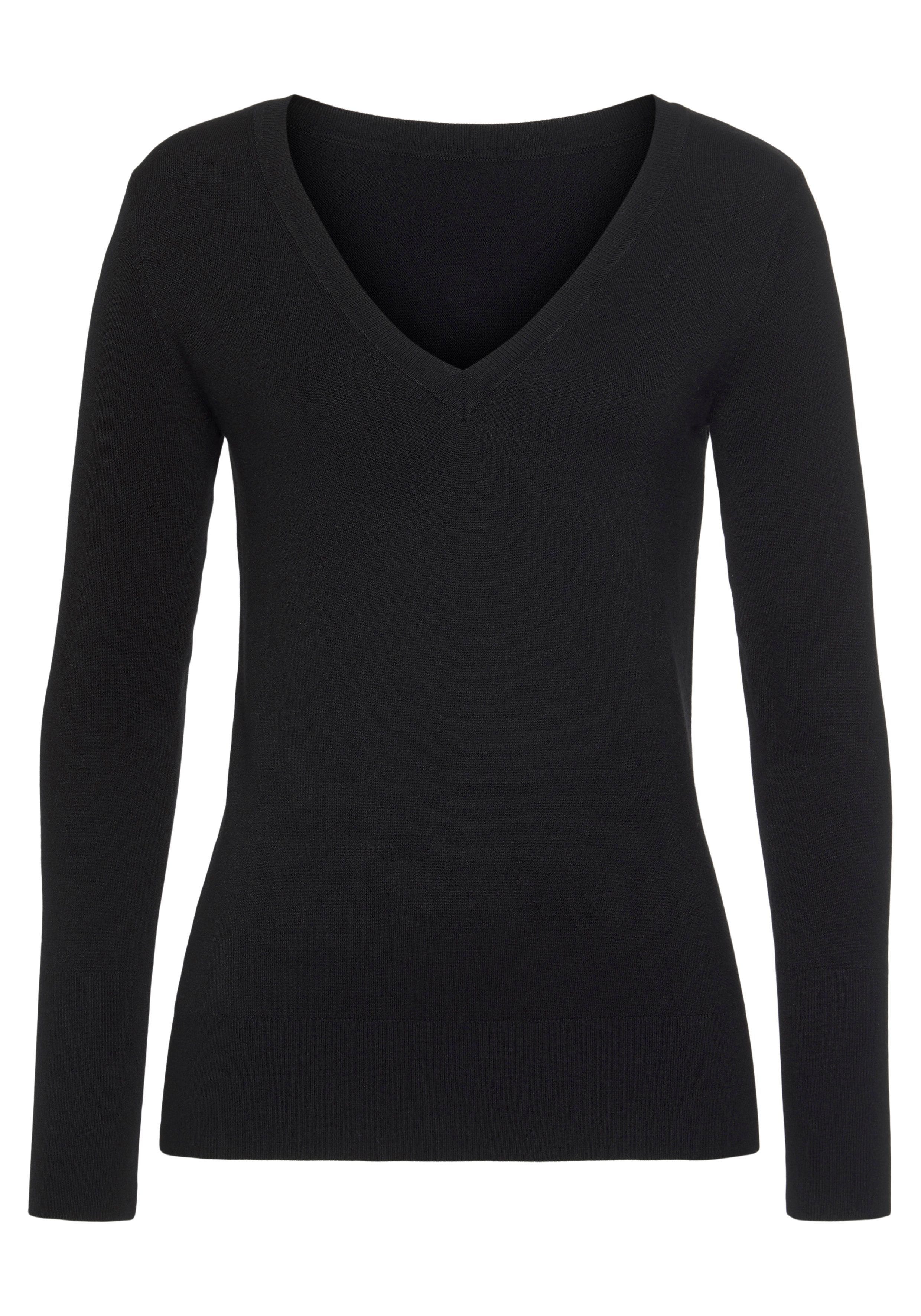 Vivance by Lascana V-Ausschnitt-Pullover in taillierter Form weicher Strickpullover, Feinstrickpullover, V-Pullover, Basic – Bild 2 von 5