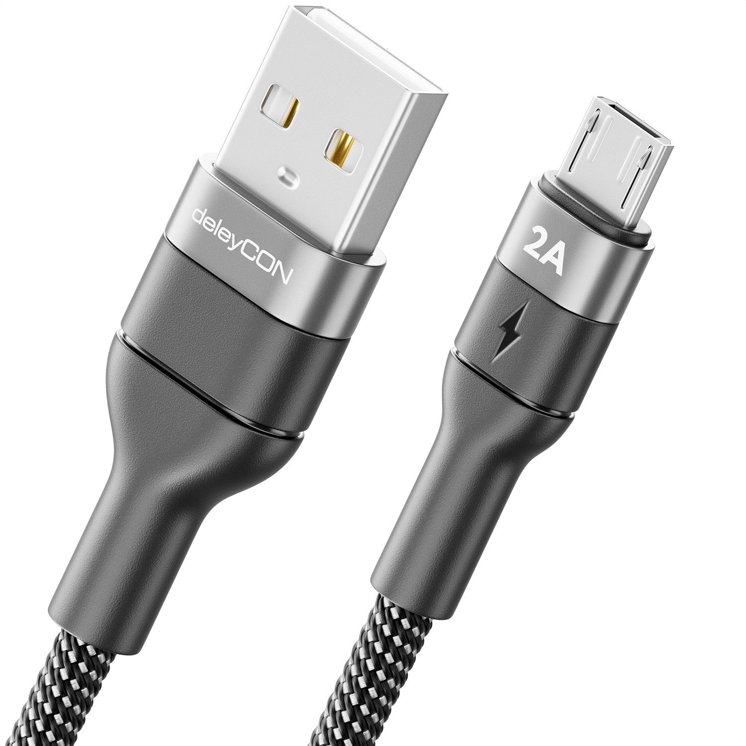 deleyCON 2m USB 2.0 Micro USB Kabel Ladekabel Datenkabel USB-A auf Micro USB USB-Kabel von deleyCON
