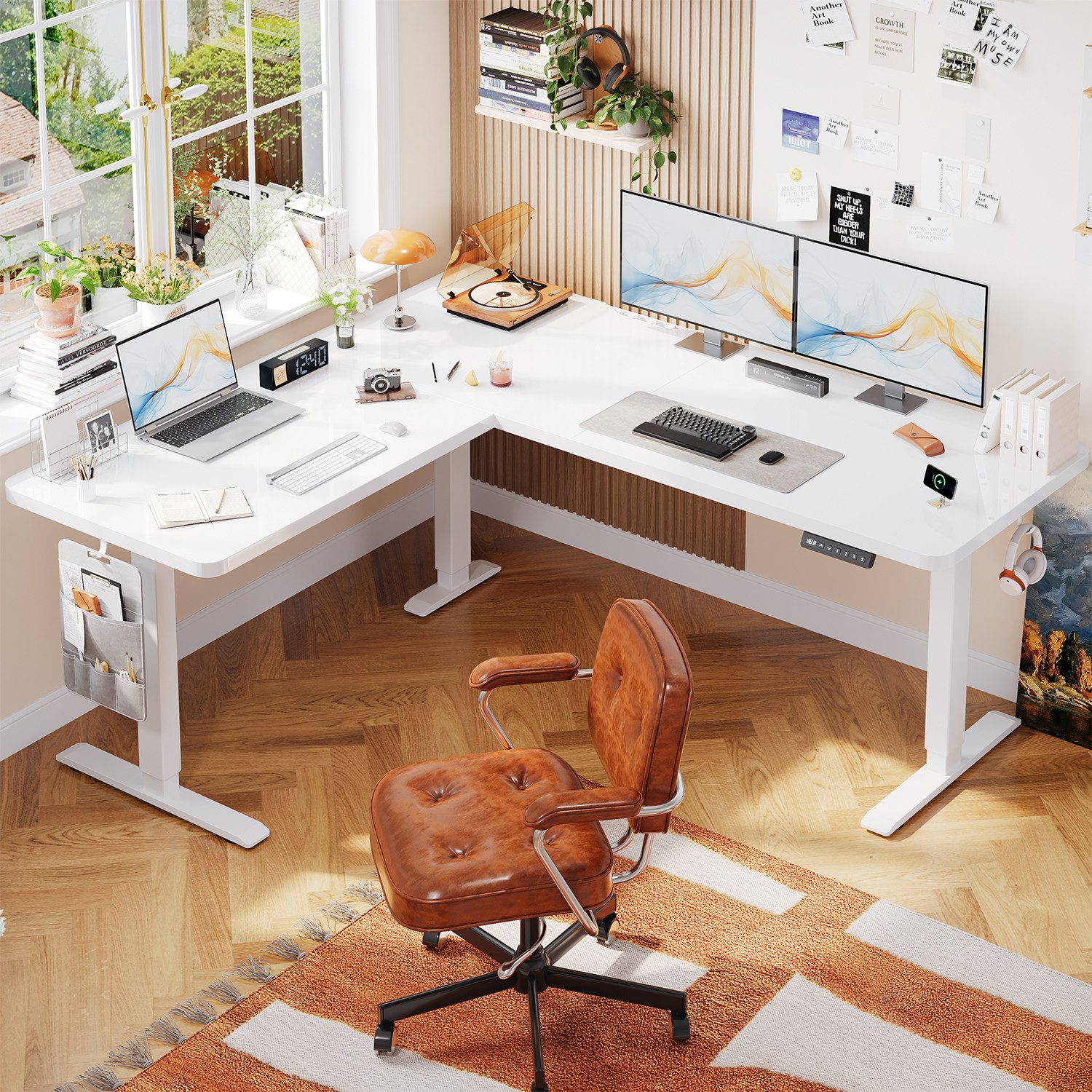 HOMALL Schreibtisch 160 x 140cm Eckschreibtisch Höhenverstellbarer Schreibtisch L Form (20mm dicke Tischplatte Extreme Tragfähigkeit von 100 kg 3-fach Höhenspeicherfunktion)