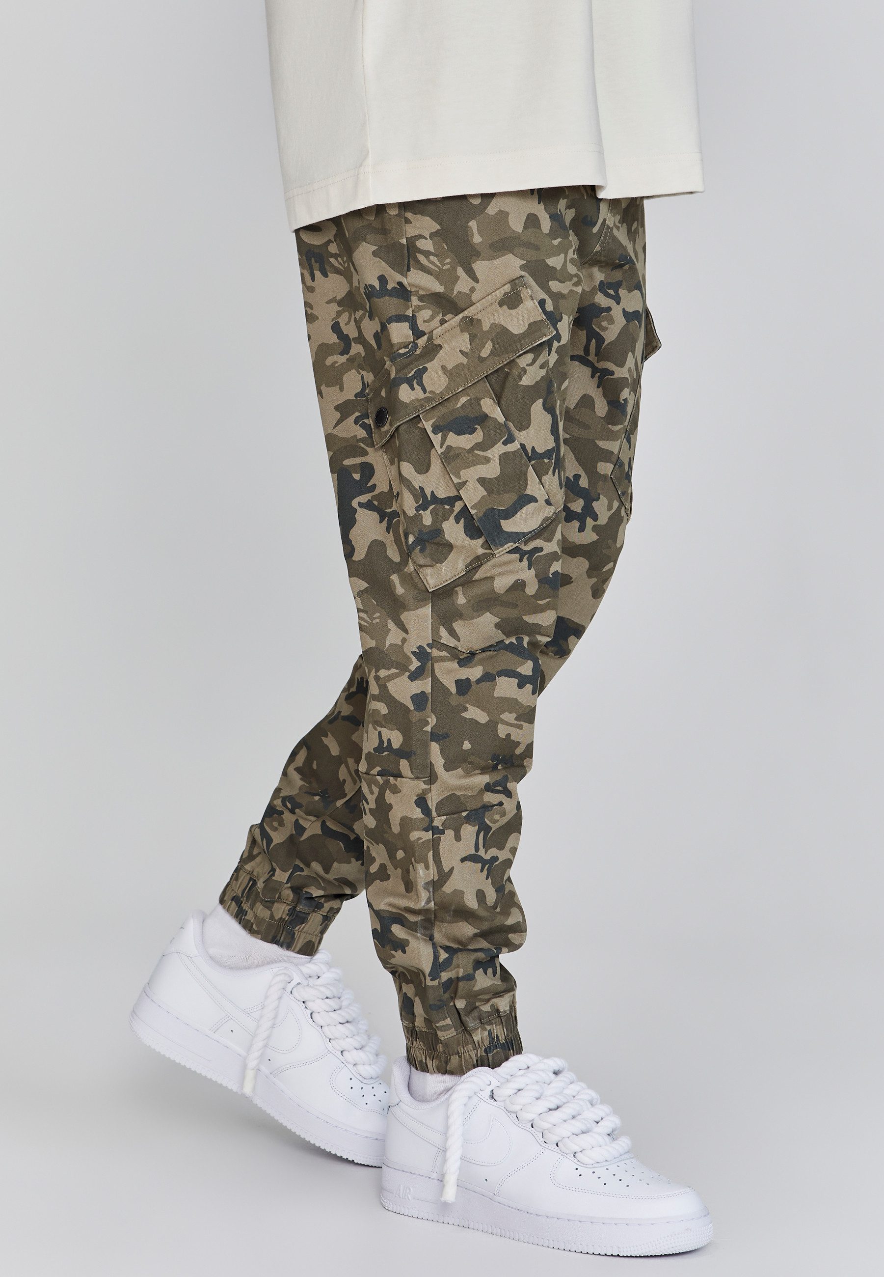Siksilk Cargohose SikSilk Herren Grün Camo Cargohose