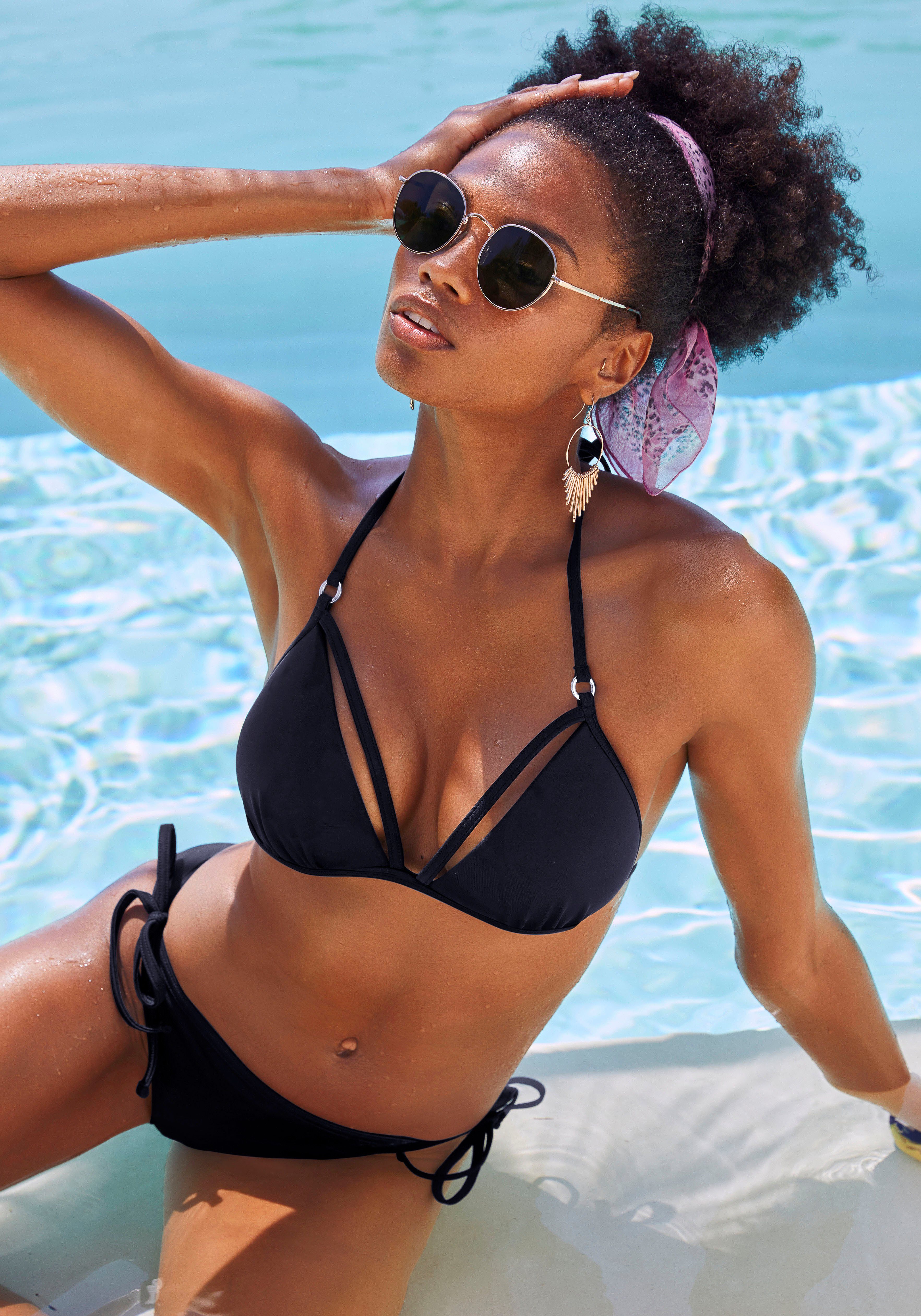 Vivance Triangel-Bikini mit Zierstraps und Push-up-Effekt schwarz