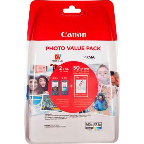 Canon PG-560XL Schwarz und CL-561XL Farbe + Fotopapier Vorteilspack Tintenpatrone (Packung)