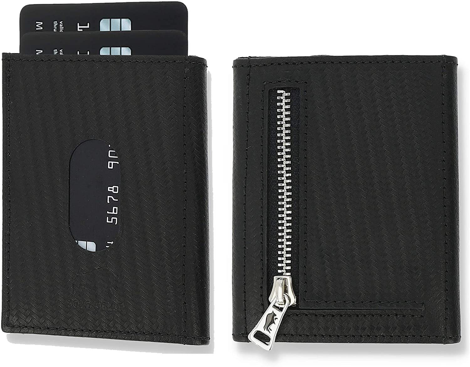 Solo Pelle Brieftasche Slim Wallet mit Münzfach [12 Karten] Slimwallet Riga [RFID-Schutz], echt Leder, RFID Schutz, Macde in Europe Carbonprägung