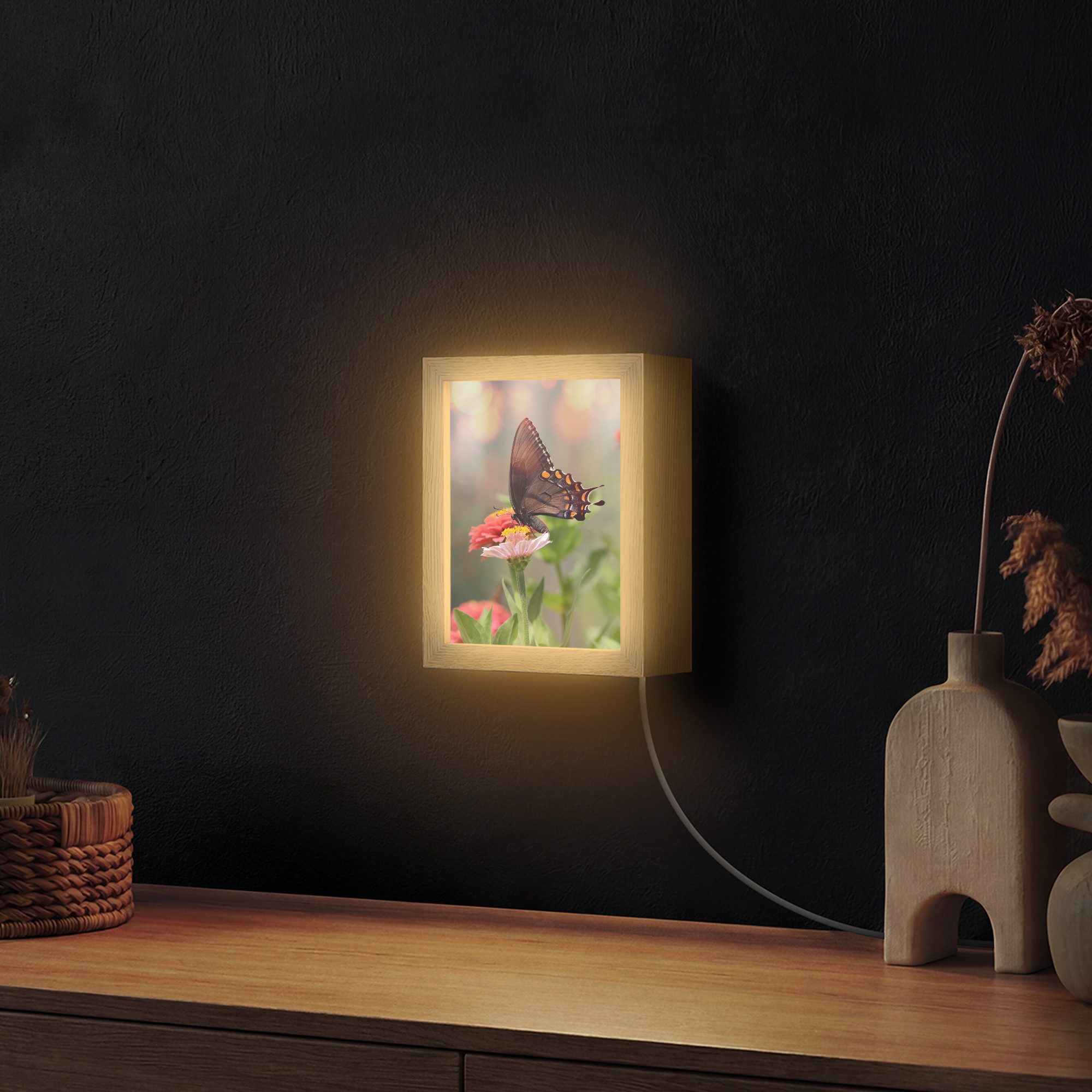 OnlyWow Wandleuchte Lightbox Blumen - Schmetterling - Natur - Blume, Dimmbar, Farbwechsel, LED, Warmweiß, Kaltweiß, Neutralweiß Einstellbar, Wandlampe Innen, Dimmbar, mit Kabel, LED, Beleuchtung, Wohnzimmer