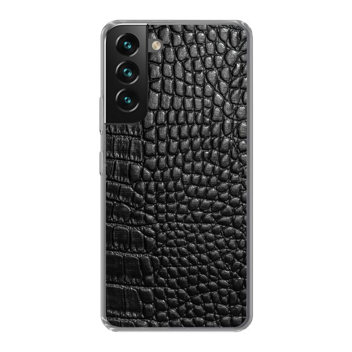 MuchoWow Handyhülle Leder - Strukturiert - Schwarz - Grau Phone Case Handyhülle Samsung Galaxy S22+ Silikon Schutzhülle