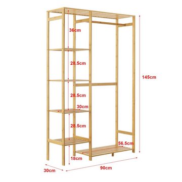 en.casa Garderobenständer, »Eurajoki« Kleiderständer, 4 Ablagefächer, 2 Ablageflächen, Bambus