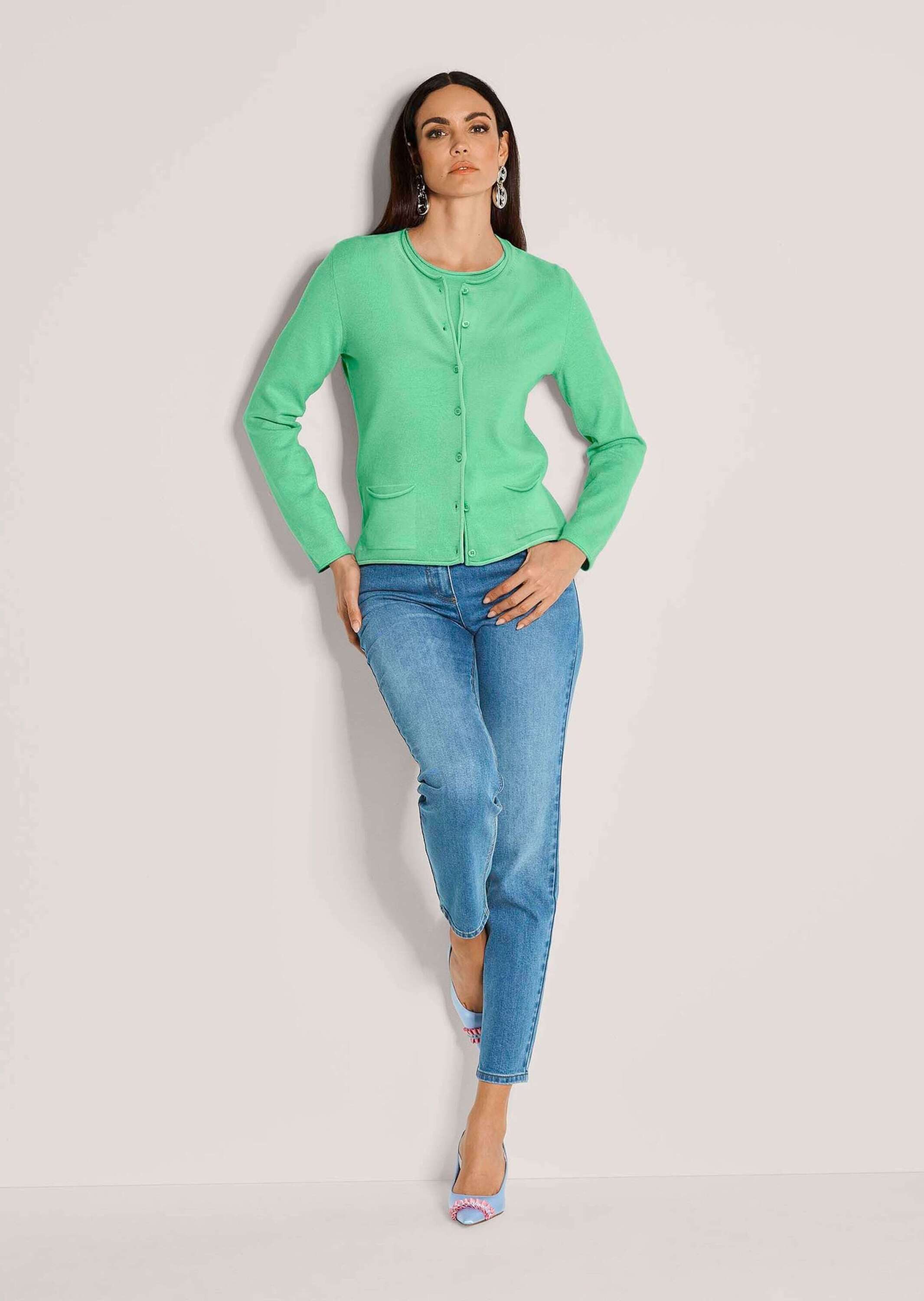 MADELEINE Strickpullover Basic Strickjacke mit Halbarmpullover Langarm Strickjacke mit Feinstrickpullover, Set, Modal