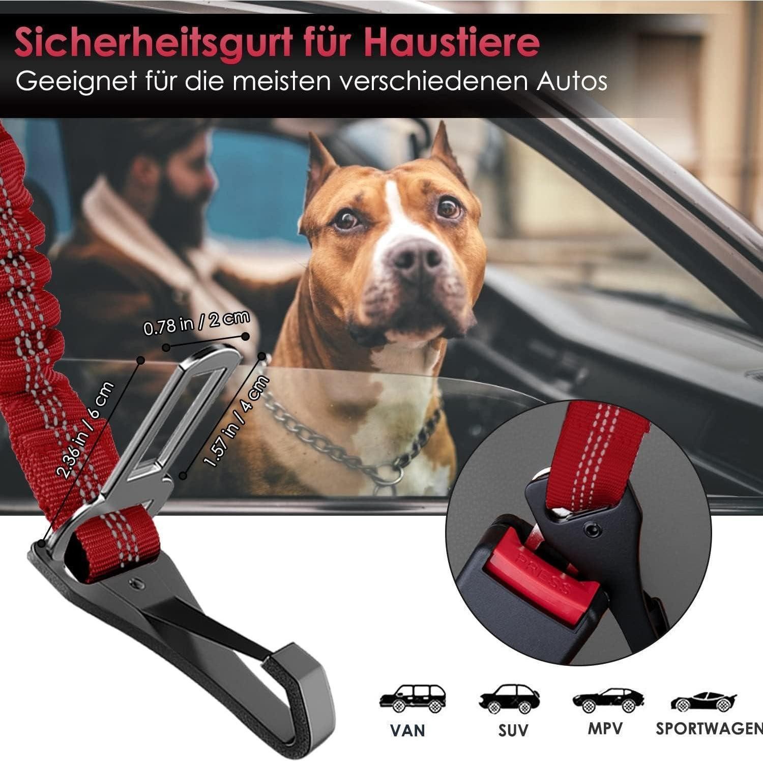 LuxusKollektion Autohundegeschirr Hundesicherheitsgurt Anschnallgurt 3in1 Ruckdämpfung Auto 90CM Rot