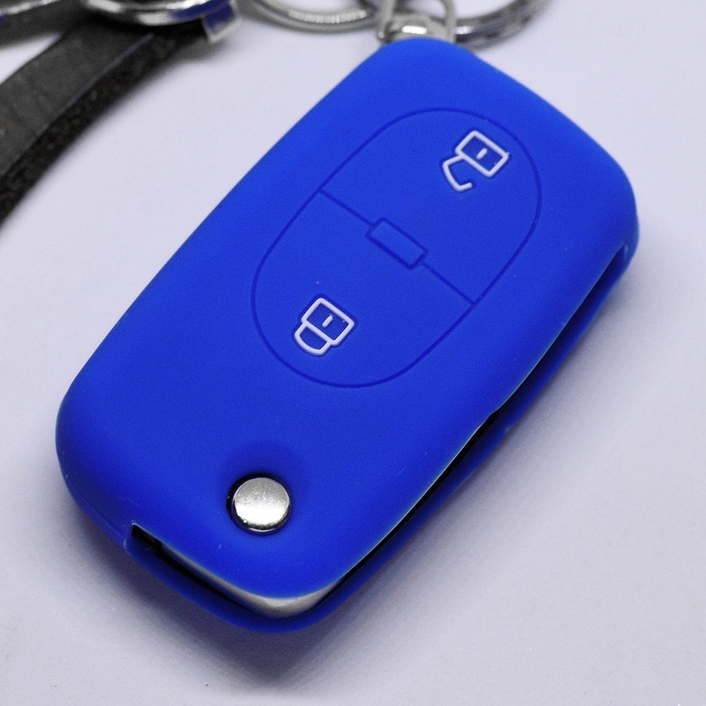 mt-key Schlüsseltasche Autoschlüssel Softcase Silikon Schutzhülle Blau, für Audi A2 A3 A4 A6 S4 TT S6 bis 2007 2 Tasten Klappschlüssel