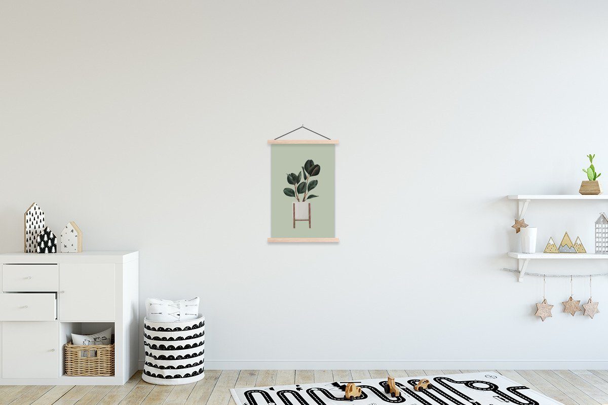 MuchoWow Poster Zimmerpflanzen - Blumentopf - Grün, (1 St), Posterleiste, Textilposter für Wohnzimmer, Bilderleiste, Magnetisch
