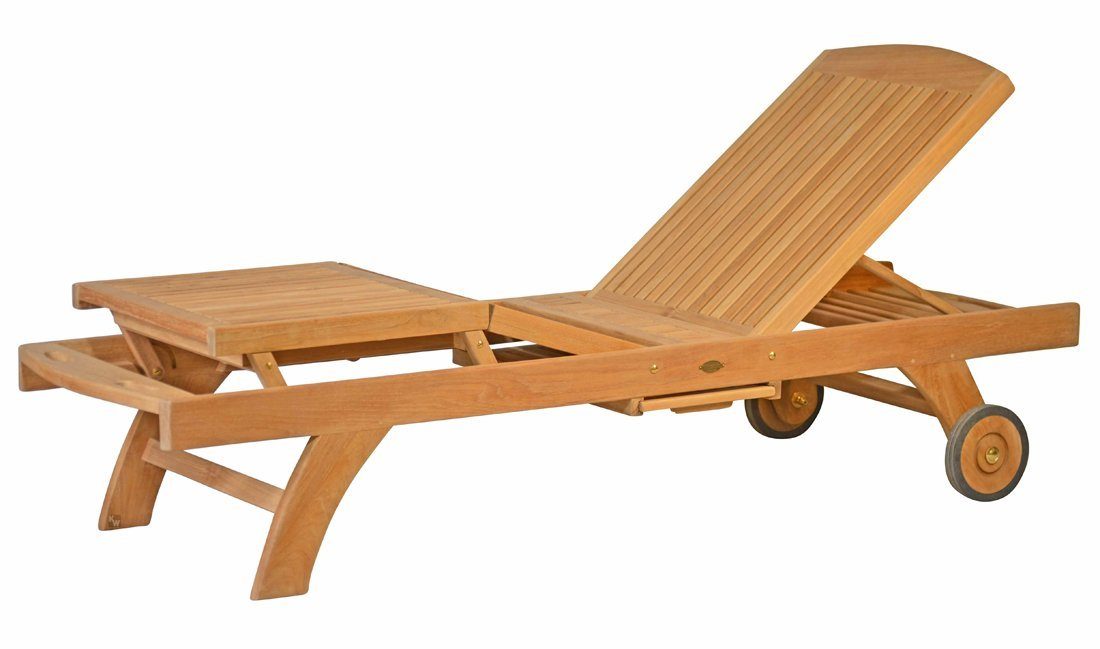 Kai Wiechmann Gartenliege Premium Teak Sonnenliege mit Tablett als stilvolle Relaxliege, verstellbare Teak-Liege mit Rädern und Fuß-Plateau