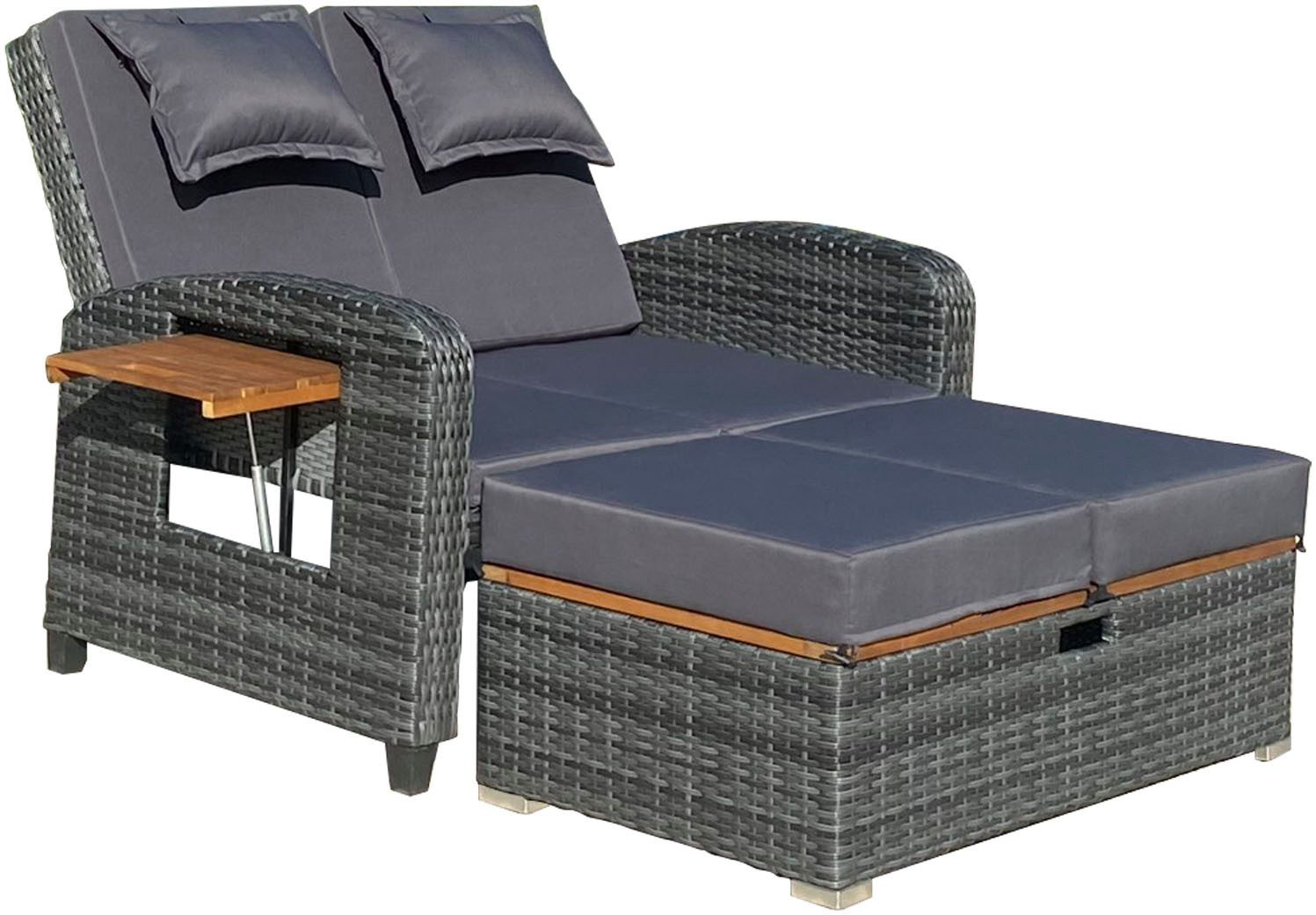 Garden Pleasure Multifunktionsliege Funktionssofa »BARI«, ausziehbarer Tisch, inkl. Auflage, Stahl, verstellbare Rückenlehne, L: 136 cm