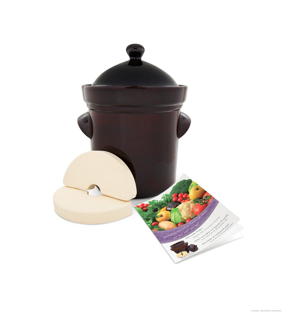 Bunzlauer Keramik Fermentationsglas Bunzlauer Keramik Gärtopf 5L inkl. Deckel + Stein + Rezeptheft, braun, Keramik