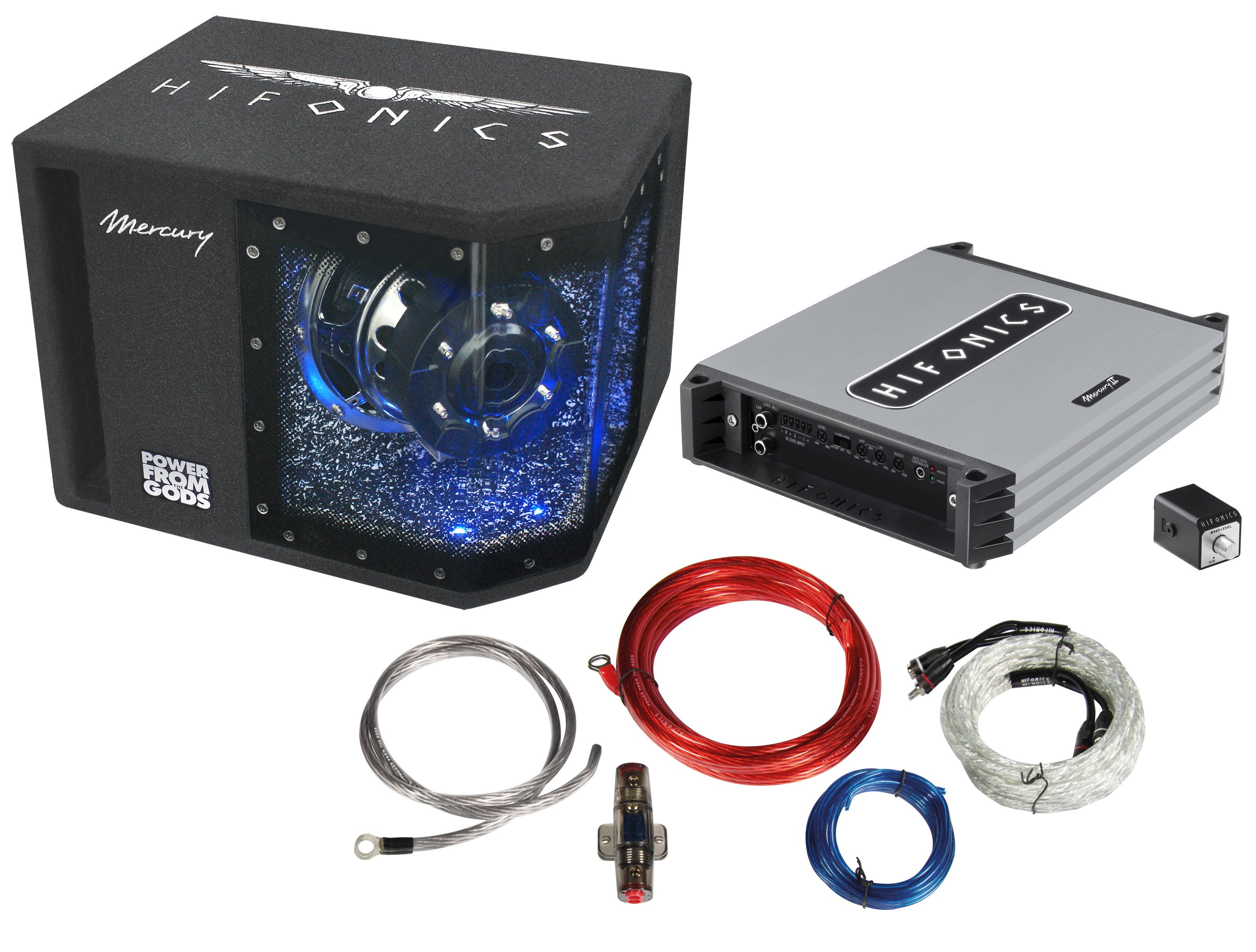 Hifonics 2 Kanal Basspack Auto-Subwoofer (500 W, inklusive Strom- und Cinch-Kabel, Basspegel-Fernbedienung)