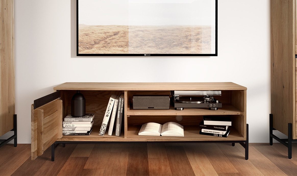 Main Möbel TV-Board TV Element 140x51cm 'Veneza' Eiche & Metall schwarz