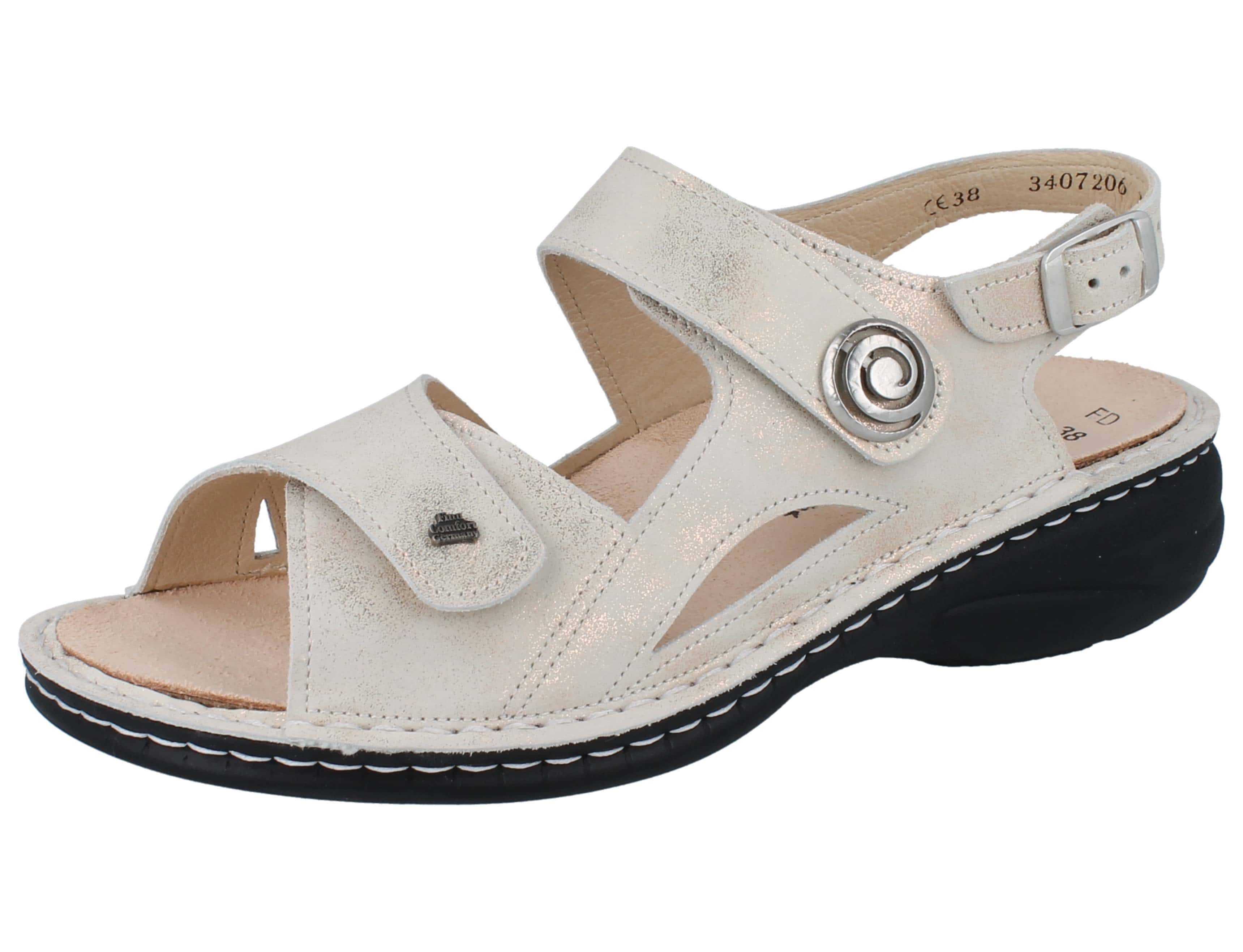 Finn Comfort FINN COMFORT Denia Damen Sandalen beige schimmerndes Nubukleder - Sandale Wechselfußbett