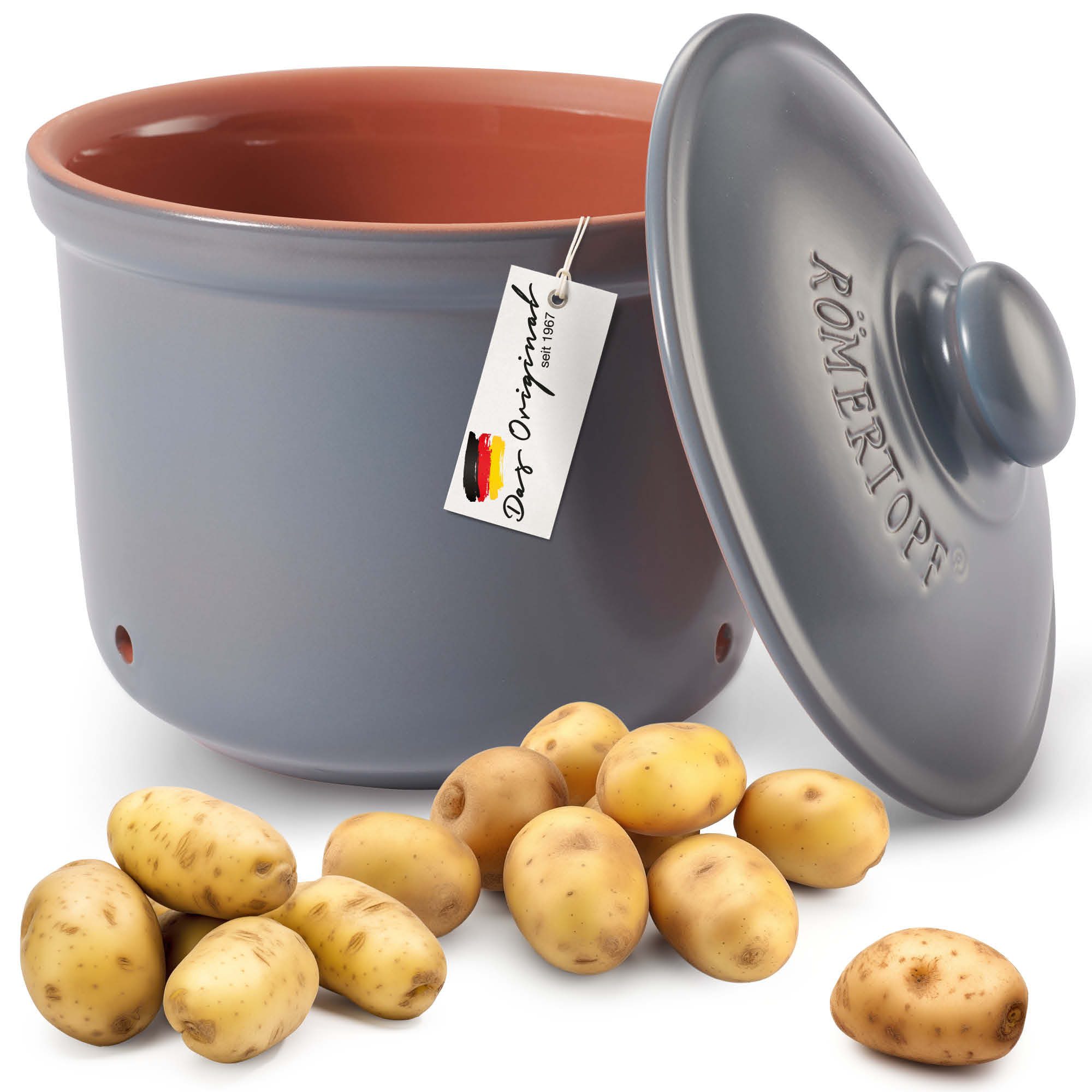 RÖMERTOPF Vorratsdose Frische-Topf MAXI PLUS - Kartoffeln Aufbewahrung 5,5 Liter, Keramik, (Set), aus Naturton