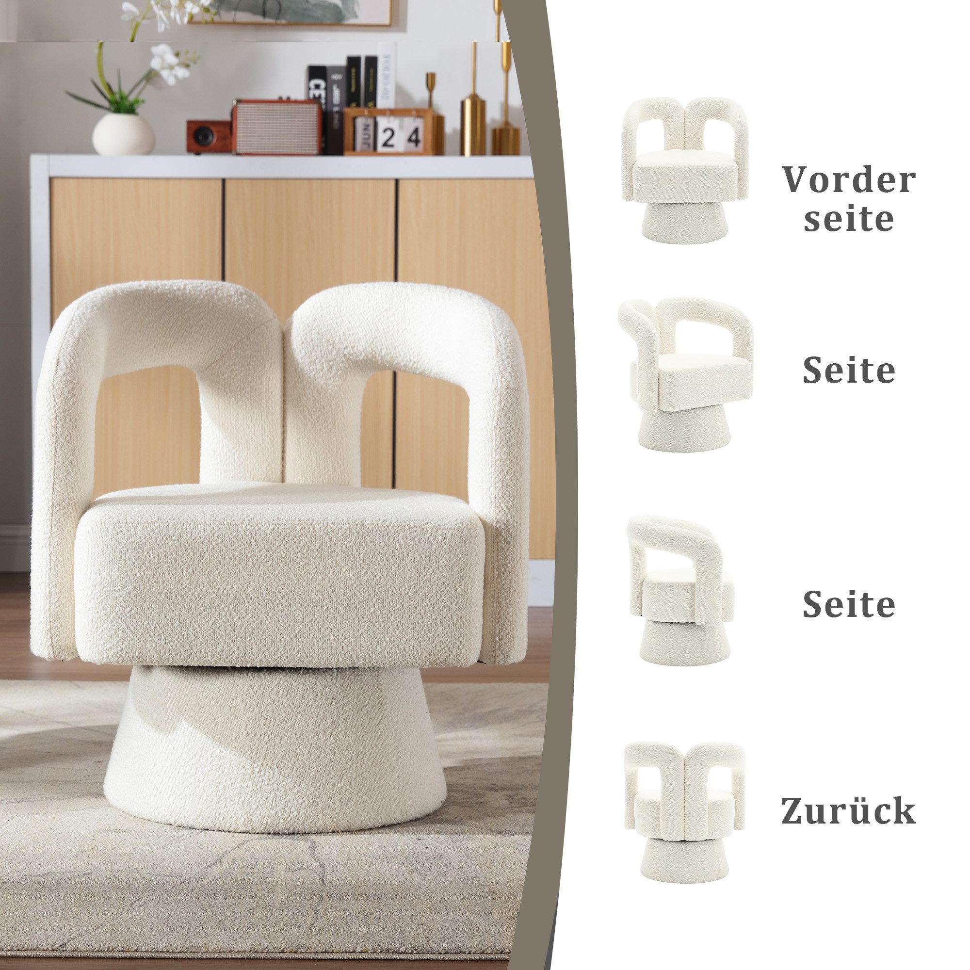 LVHOM Drehsessel M-Form 360 Grad drehbare Cuddle Barrel-Akzentstühle (runde Sessel mit breiter Polsterung, flauschiger Stoffstuhl, 1-St), für Wohnzimmer, Schlaf – Bild 4 von 5
