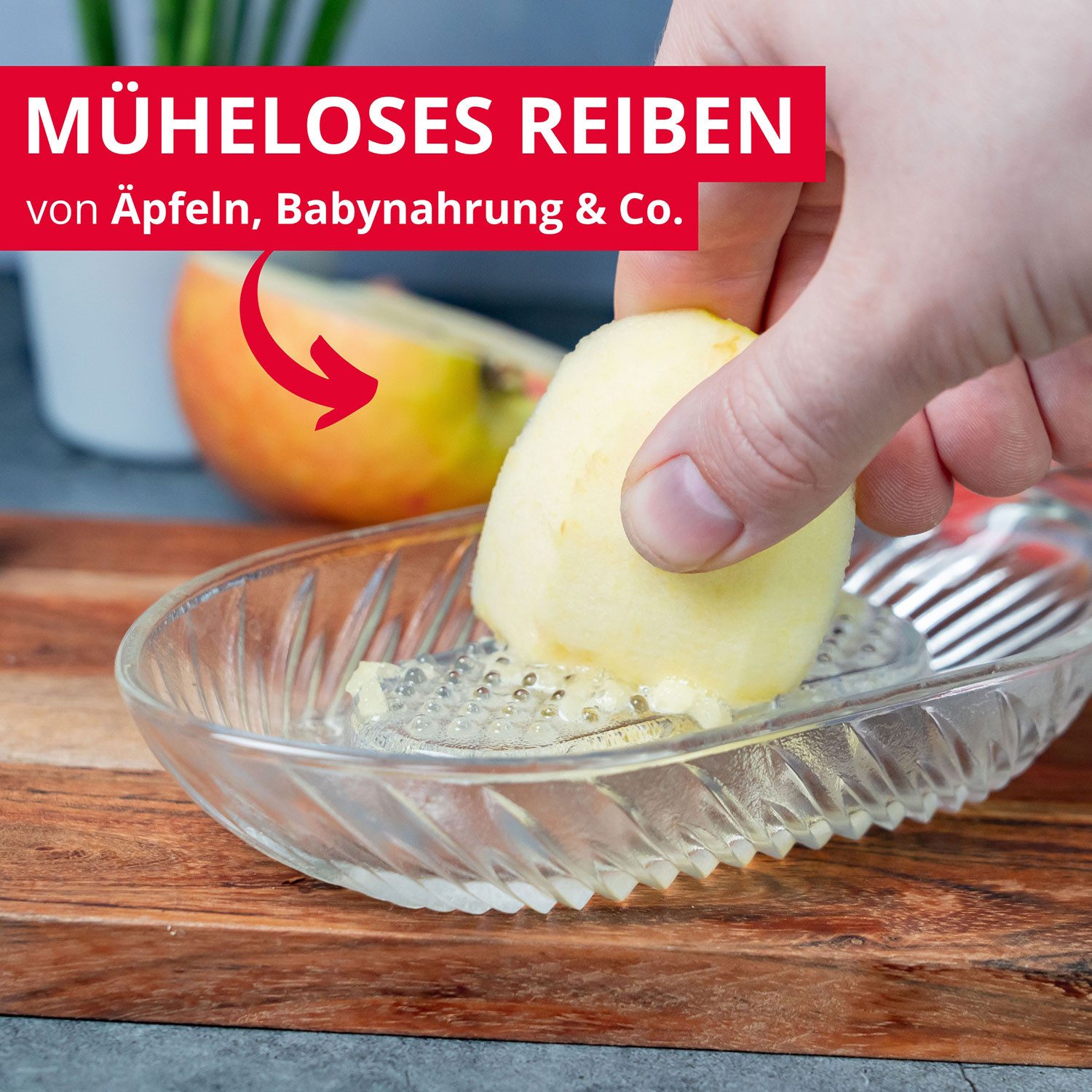 WESTMARK Multireibe / Apfelreibe, Fassungsvermögen: 140 ml, Glas, Transparent, Glas, ideal für Babynahrung/Müsli