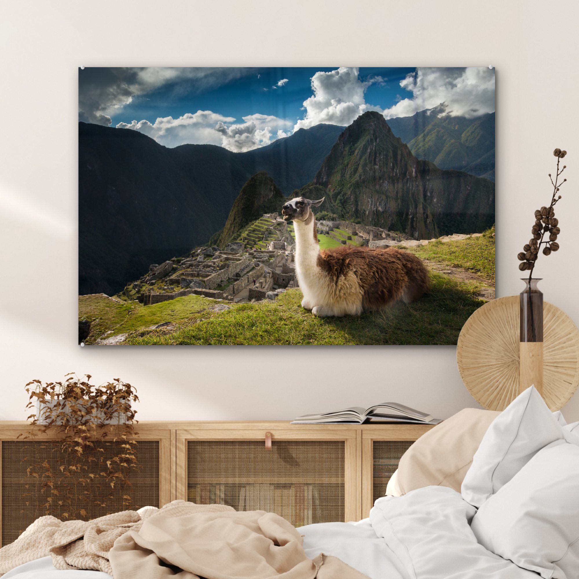 Schlafzimmer in (1 Acrylglasbild St), Picchu, Acrylglasbilder MuchoWow Machu Alpaka & Wohnzimmer