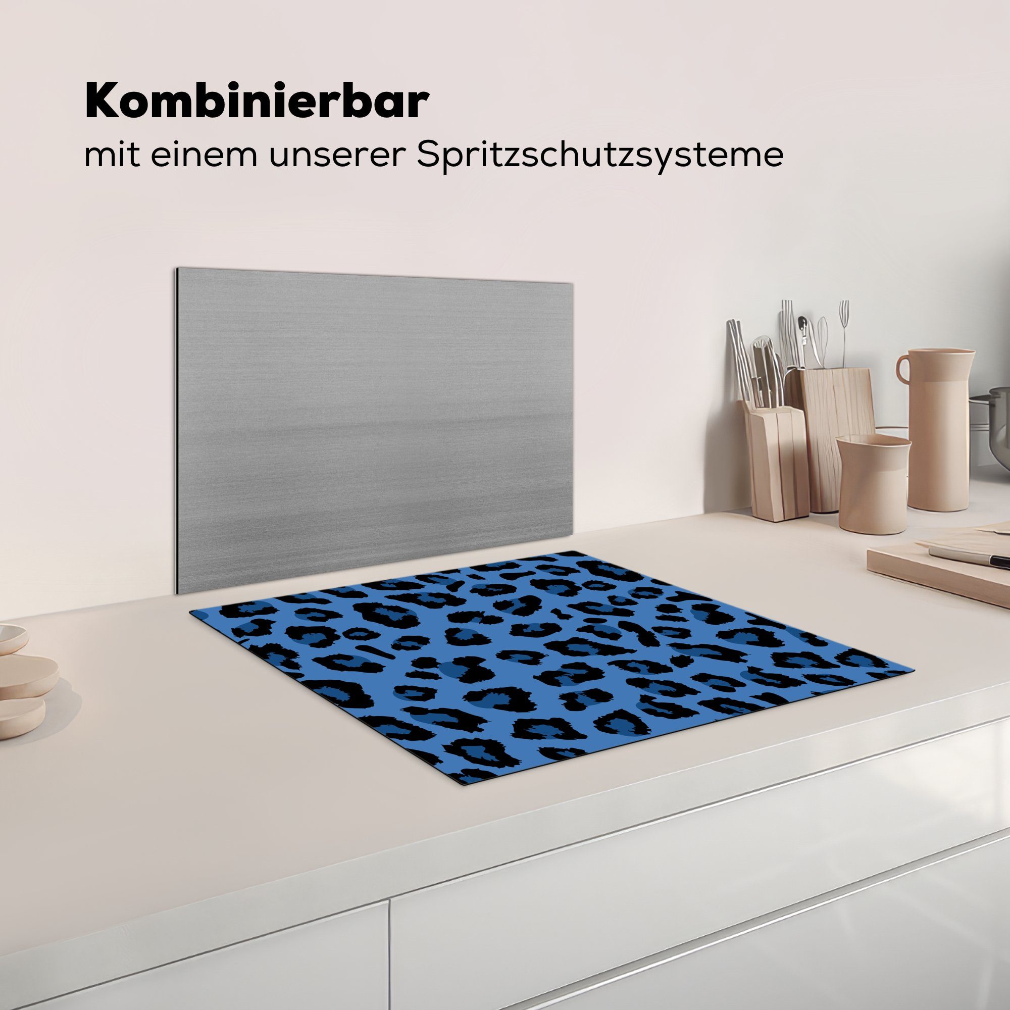 Küchen - Vinyl, Induktionsherd, für 58x51 Induktionskochfeld MuchoWow cm, Tiermuster Blau Dekoration - Herdblende-/Abdeckplatte Panther, (1 tlg),