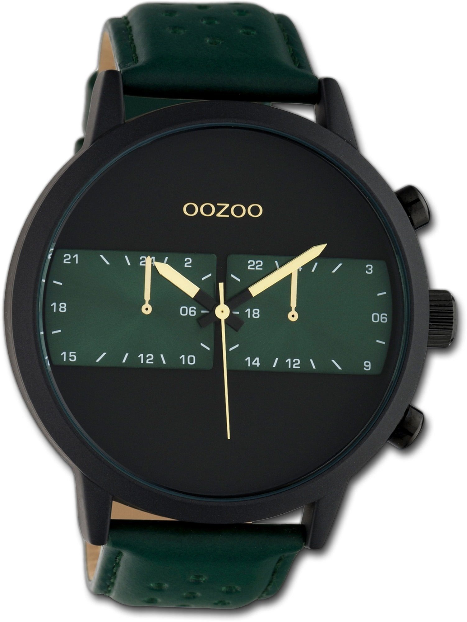 OOZOO Quarzuhr Oozoo Leder Herren (ca. rundes 50mm) extra grün, Gehäuse, Analog, Uhr Lederarmband Herrenuhr groß C10517