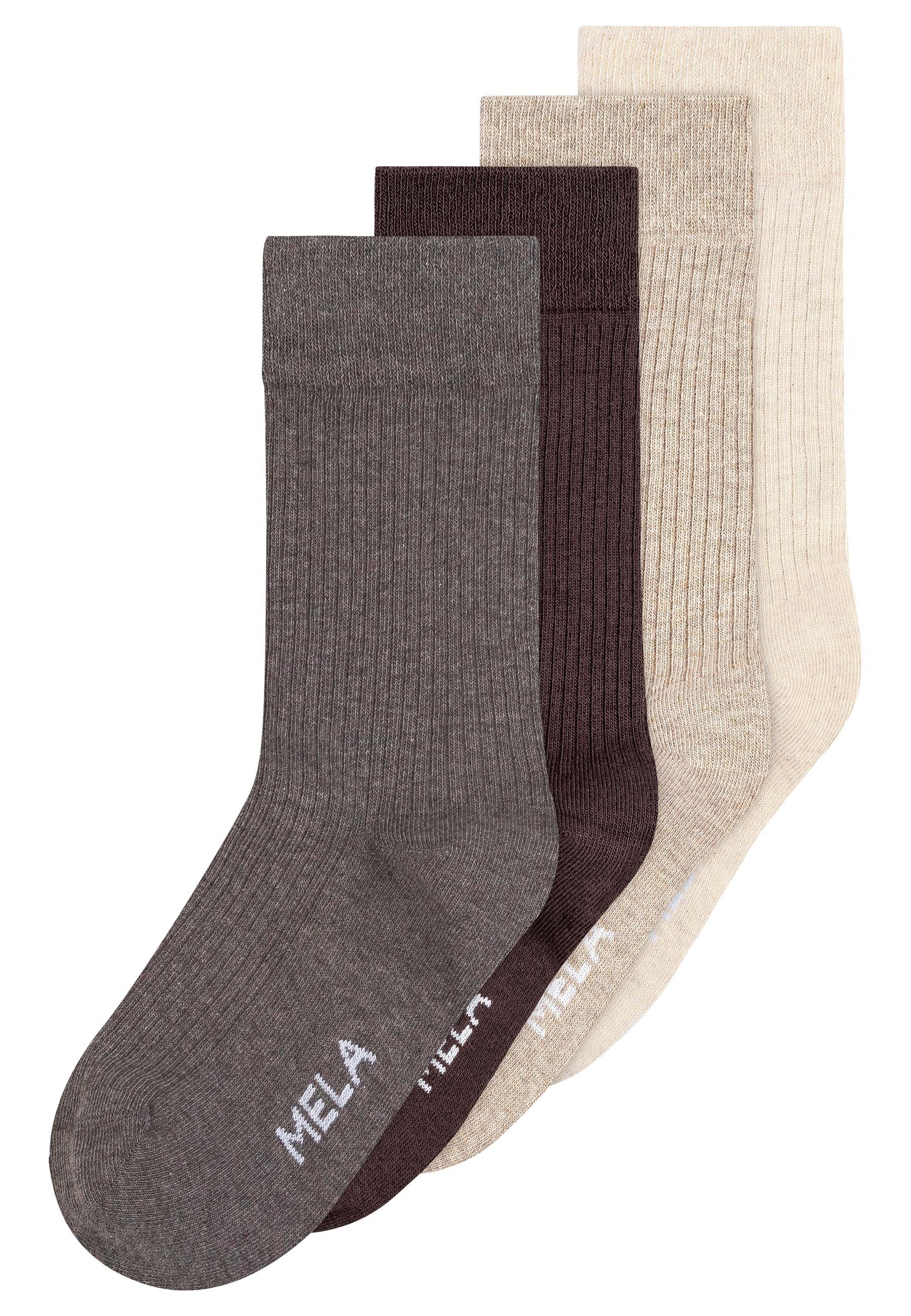 MELA Socken Gerippte Socken 4 Paare Frei von Polyester und Polyamid.