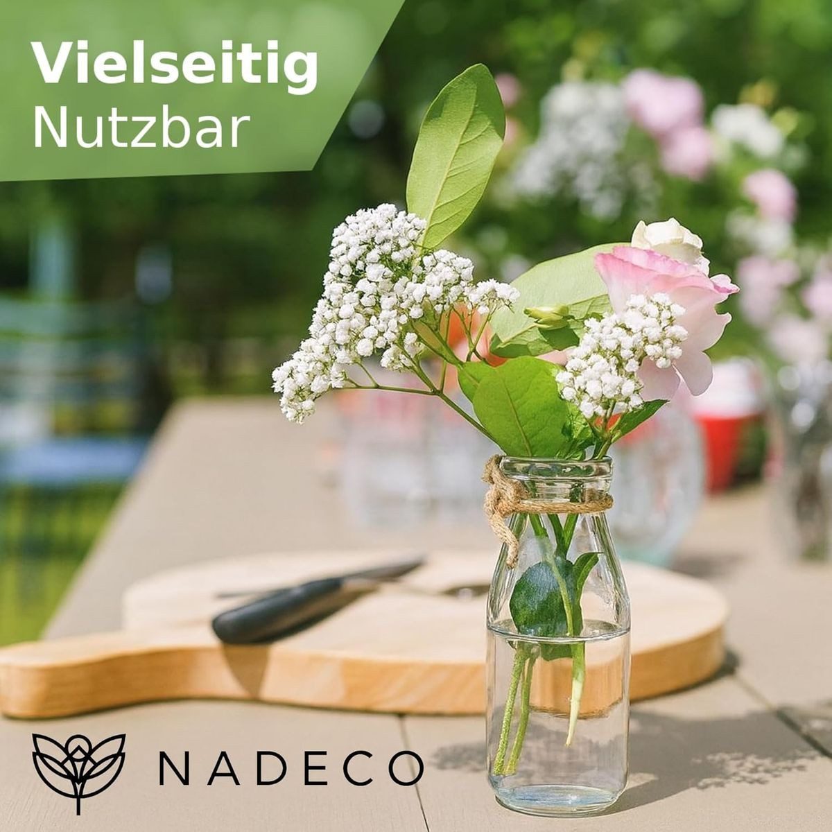 NaDeco Dekovase Glasflaschen 32 Stück 10,5 x 4,8cm, Deko-Flaschen Set Vasen Tischdeko