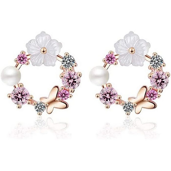 Housruse Paar Ohrhänger Zirkon-Ohrringe Schmetterling bunte Blumen-Korn-Ohrringe für Frauen