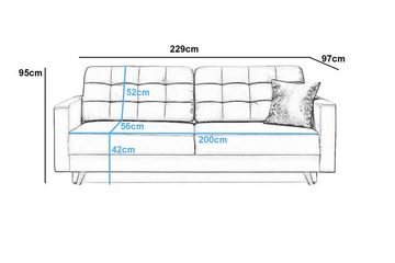 MOEBLO Schlafsofa CARLA, Kippsofa Sofa Klappsofa Couchgarnitur Couch Sofagarnitur Schlafcouch 3 Sitzer Gästebett, mit Schlaffunktion und Bettkasten, - (BxHxT): 229x95x97 cm