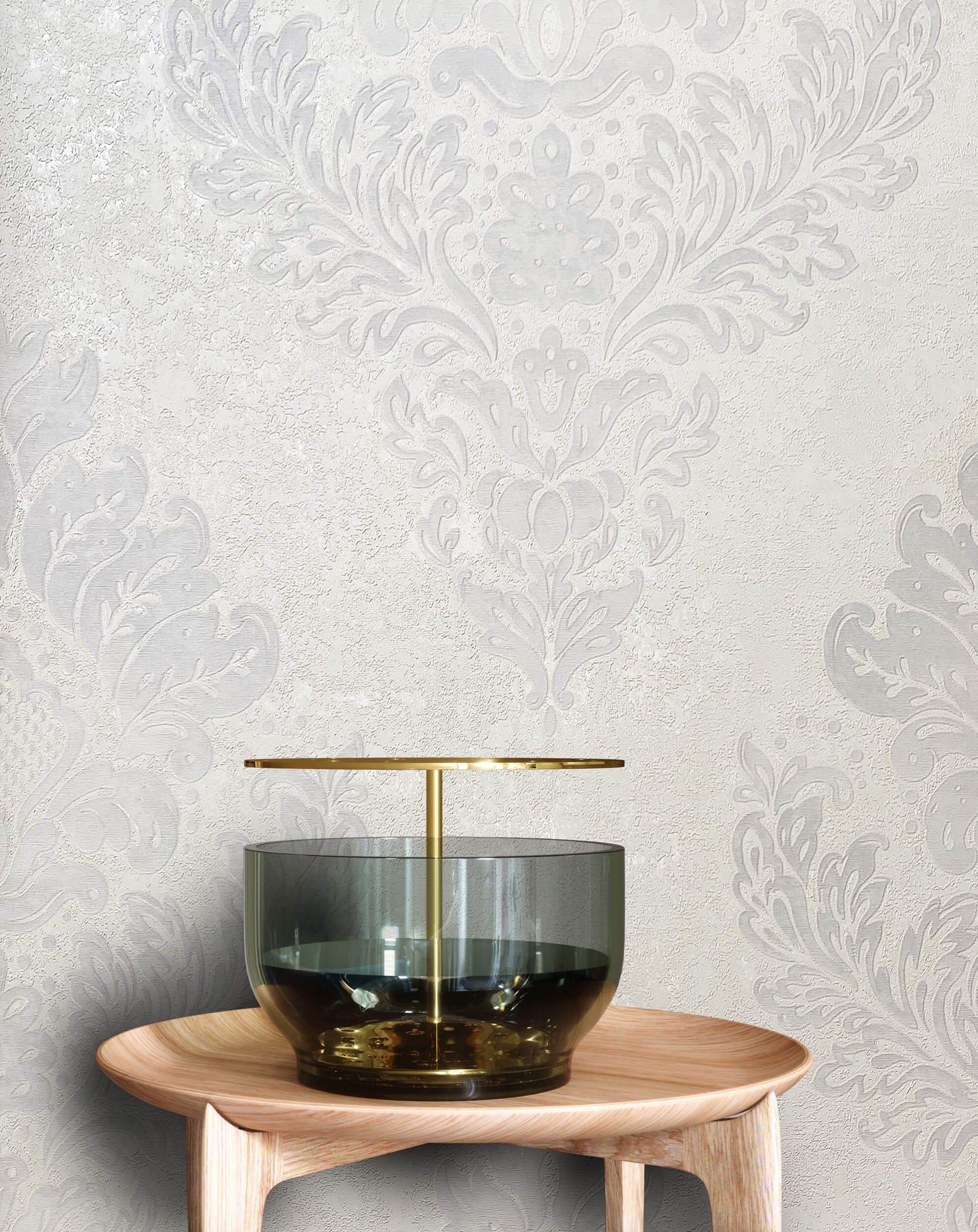 Newroom Vliestapete, Weiß Tapete Barock Ornament - Barocktapete Grau Glamou günstig online kaufen